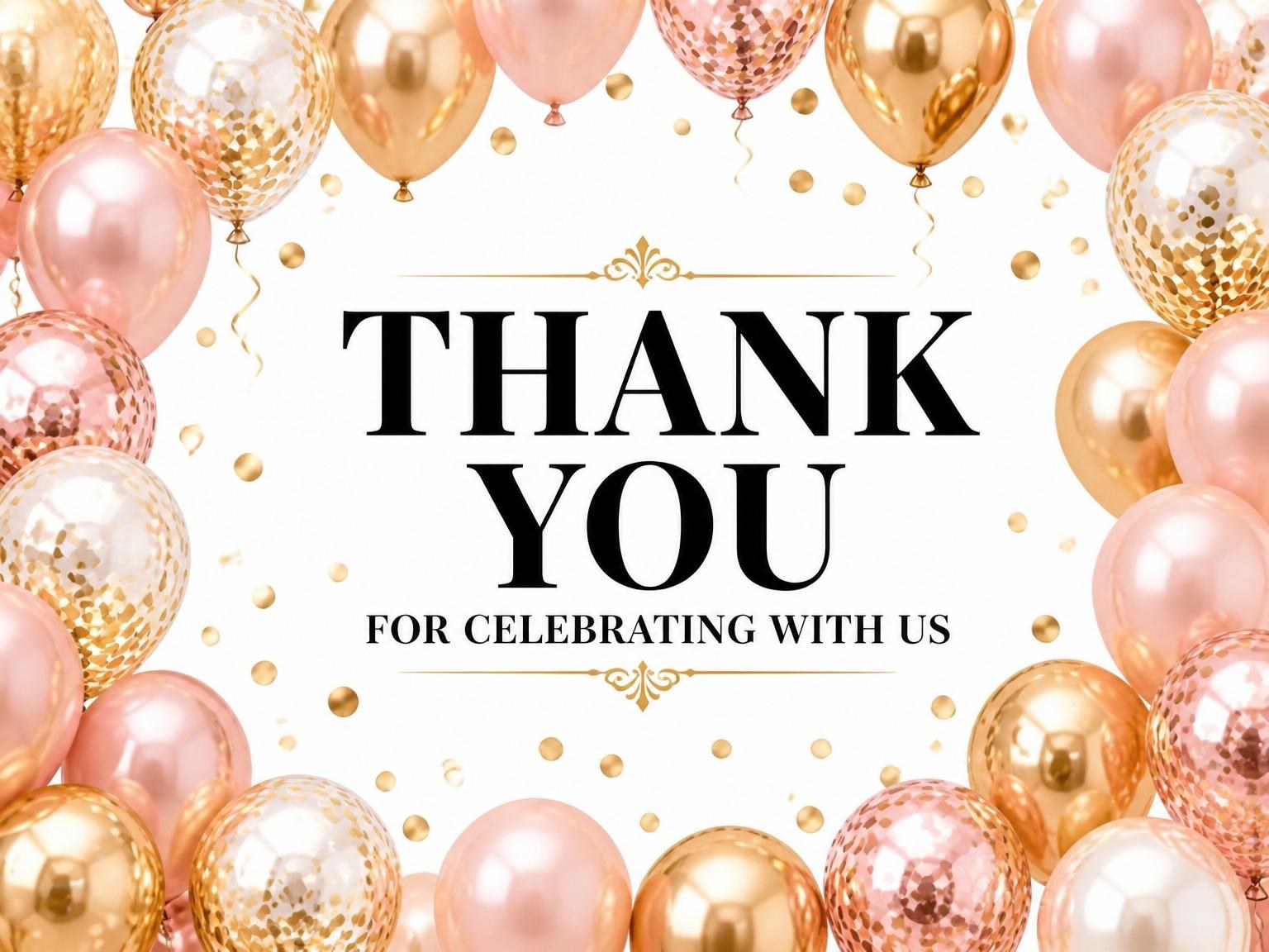 The matching thank-you card for the Rose Gold Balloon 90th Birthday invitation