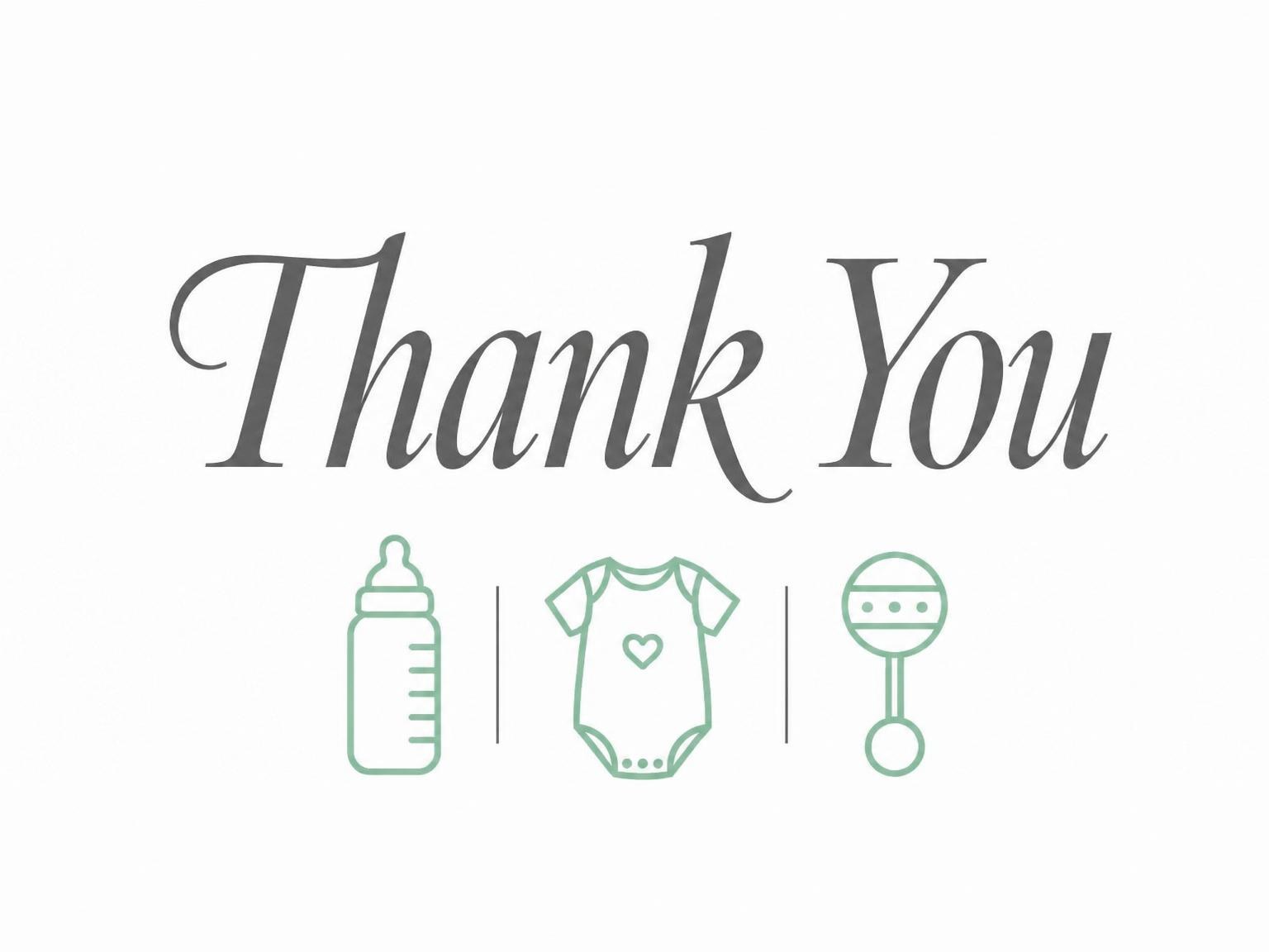 The matching thank-you card for the Sage Green Icon Baby Shower invitation