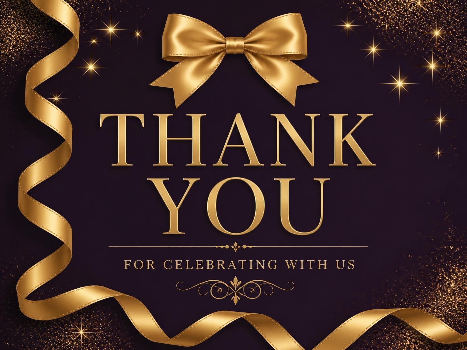 The matching thank-you card for the Eggplant Gold Ribbon 100th Birthday invitation