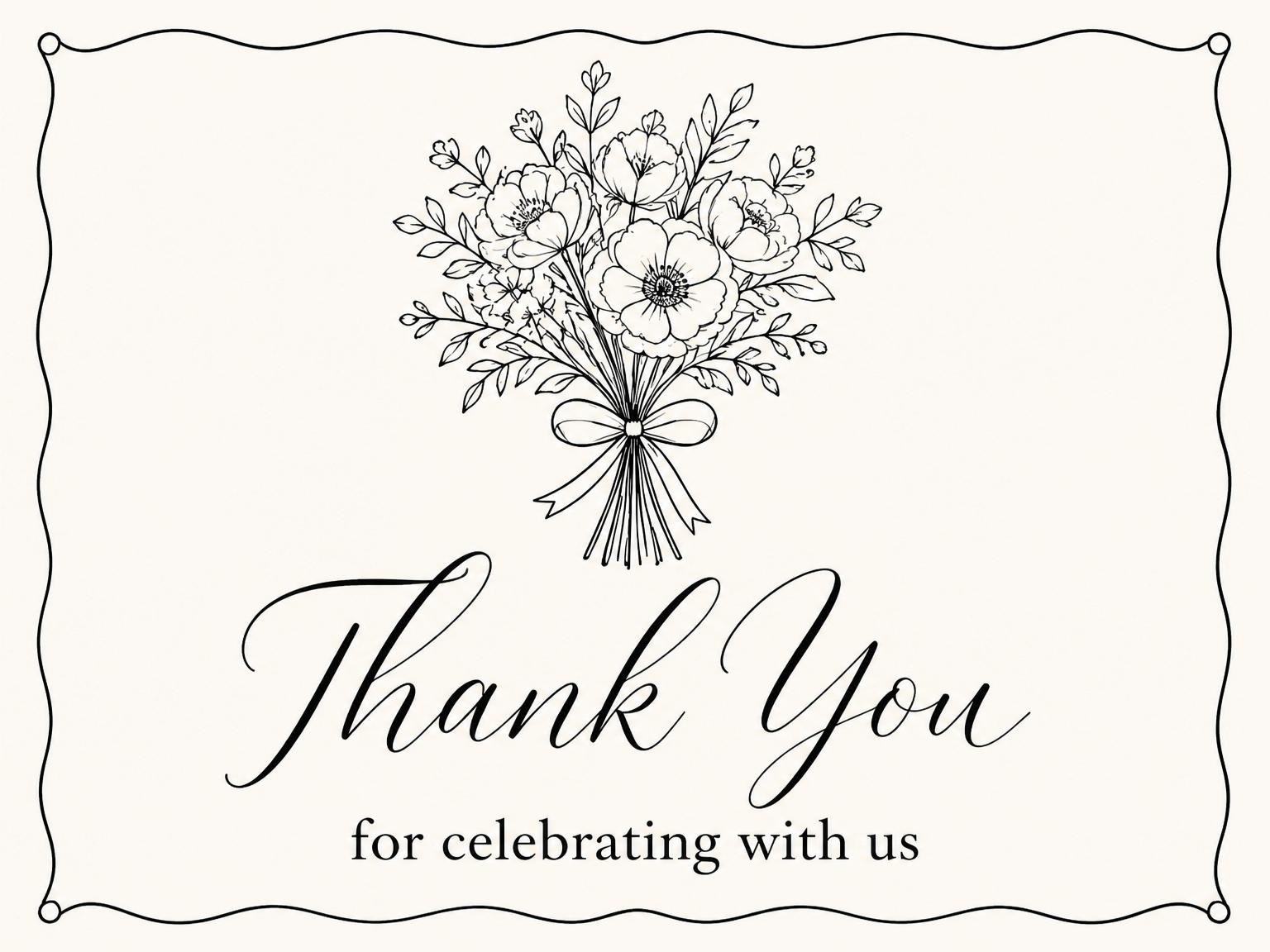 The matching thank-you card for the Minimalist Black Line-Art Bridal Brunch invitation