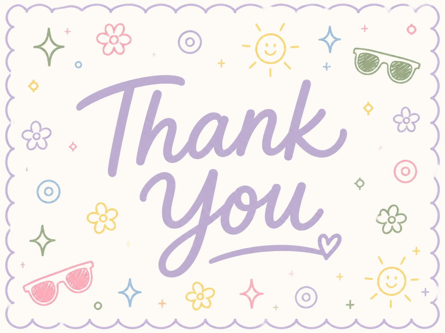 The matching thank-you card for the Pastel Doodle Motif 5th Birthday invitation