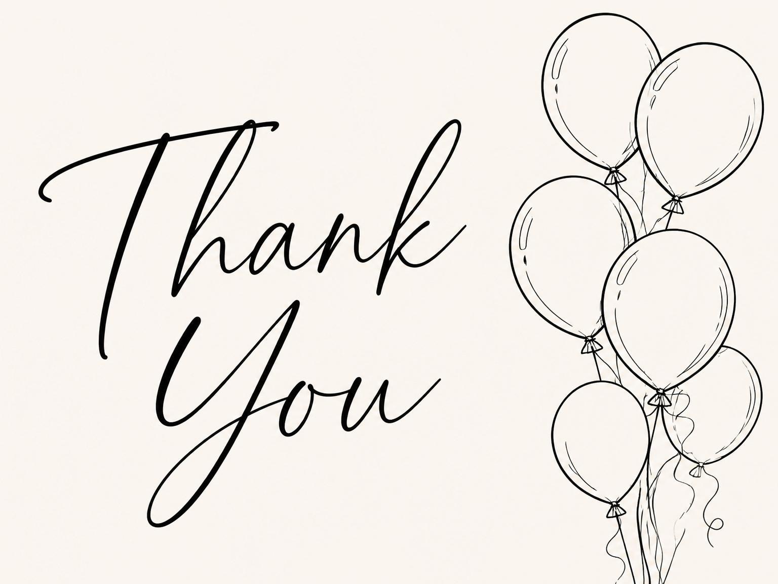 The matching thank-you card for the Cream Line-Art Balloon 16th Birthday Invitation invitation