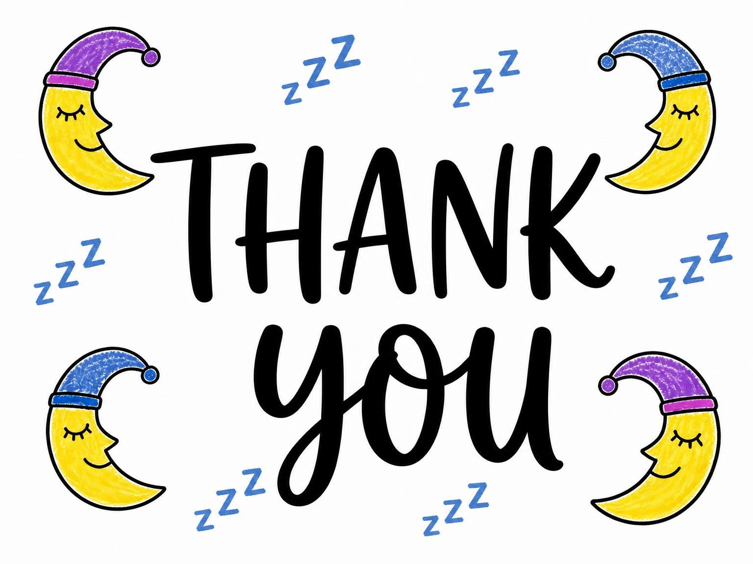 The matching thank-you card for the Crayon Moon Sleepover 7th Birthday Invitation invitation