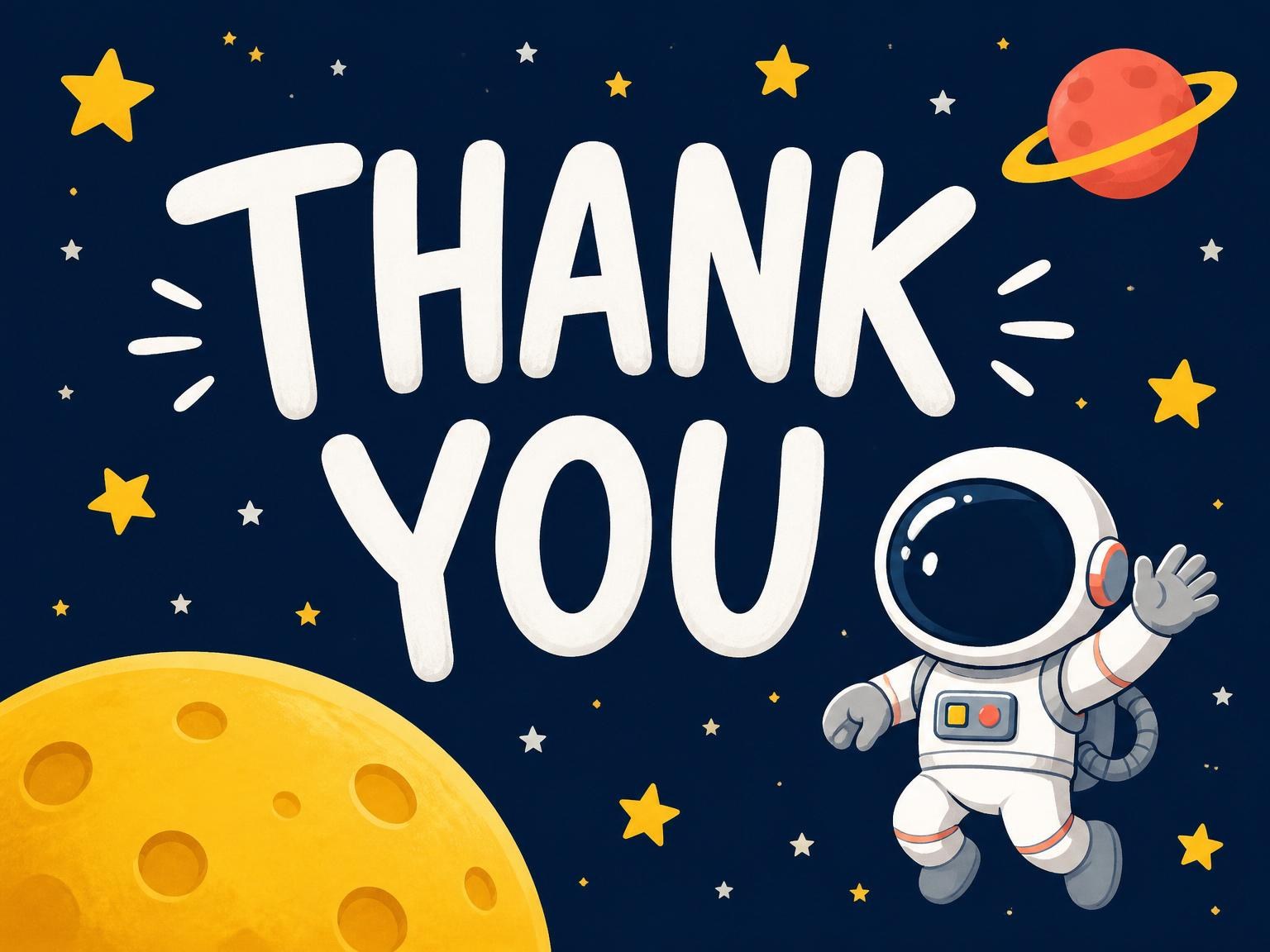 The matching thank-you card for the Navy Astronaut Cartoon 3rd Birthday invitation