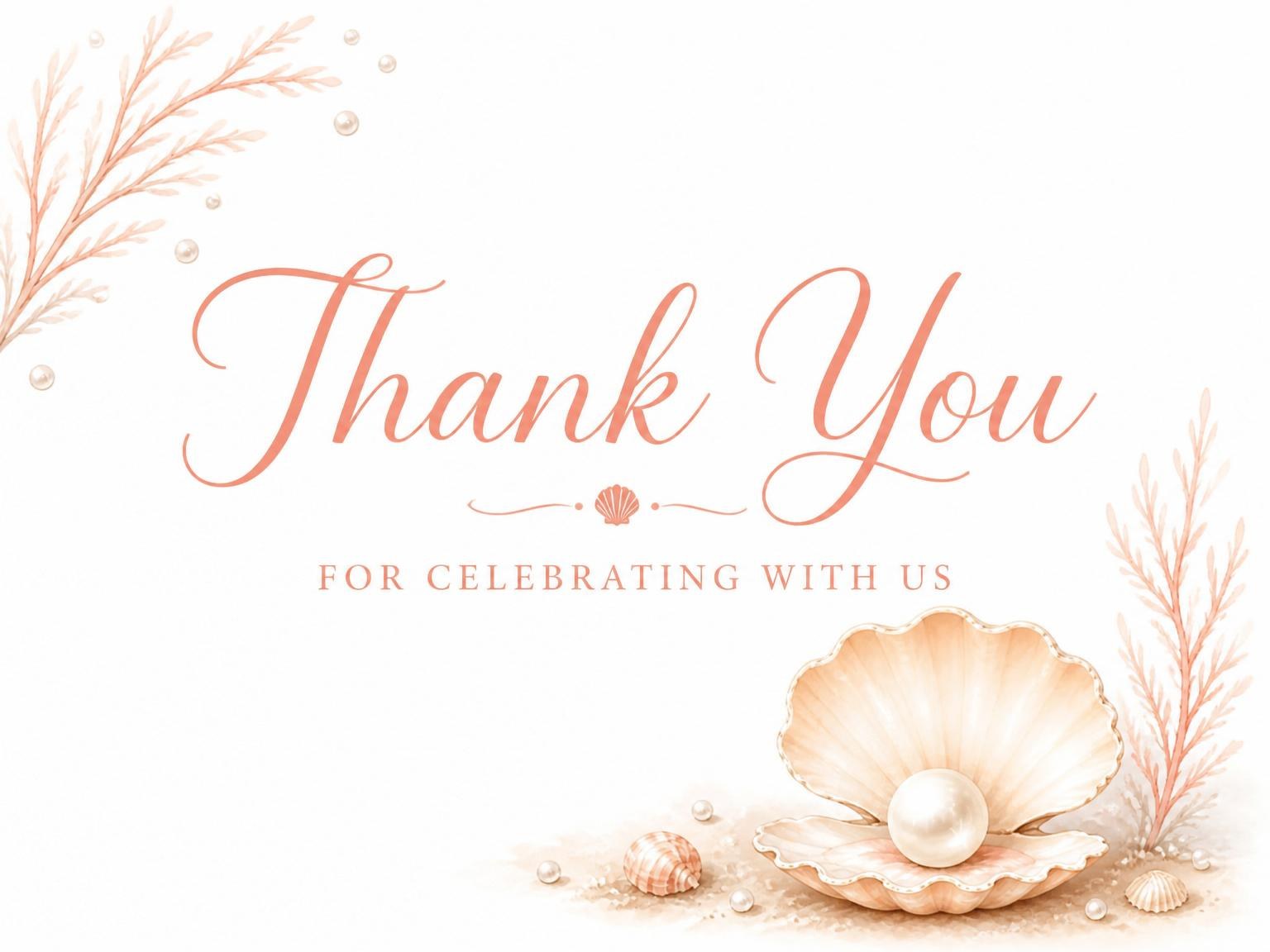 The matching thank-you card for the Dusty Pink Coastal Pearl Baby Shower invitation