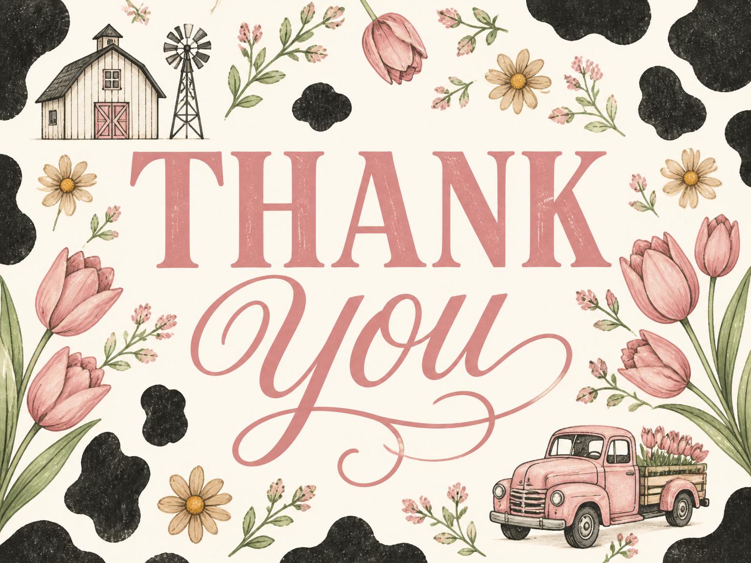 The matching thank-you card for the Holy Cow First Birthday Party Invitation invitation