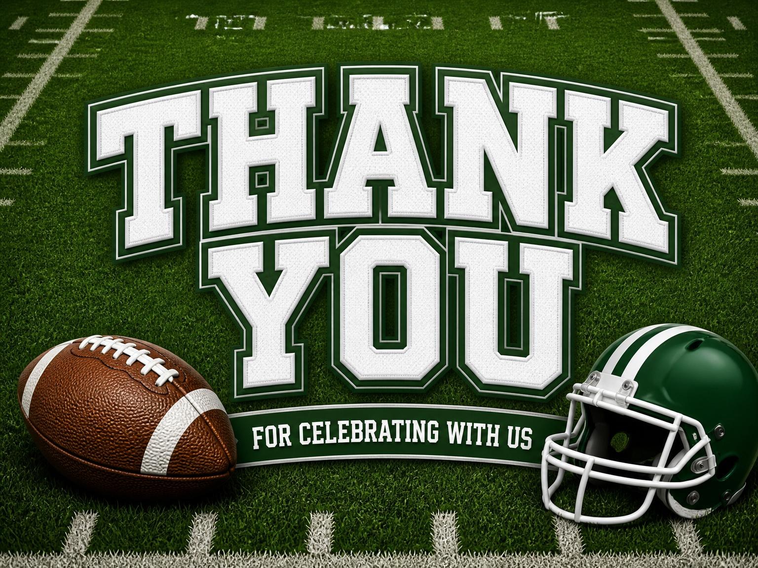 The matching thank-you card for the Green Jersey Football 7th Birthday Party invitation