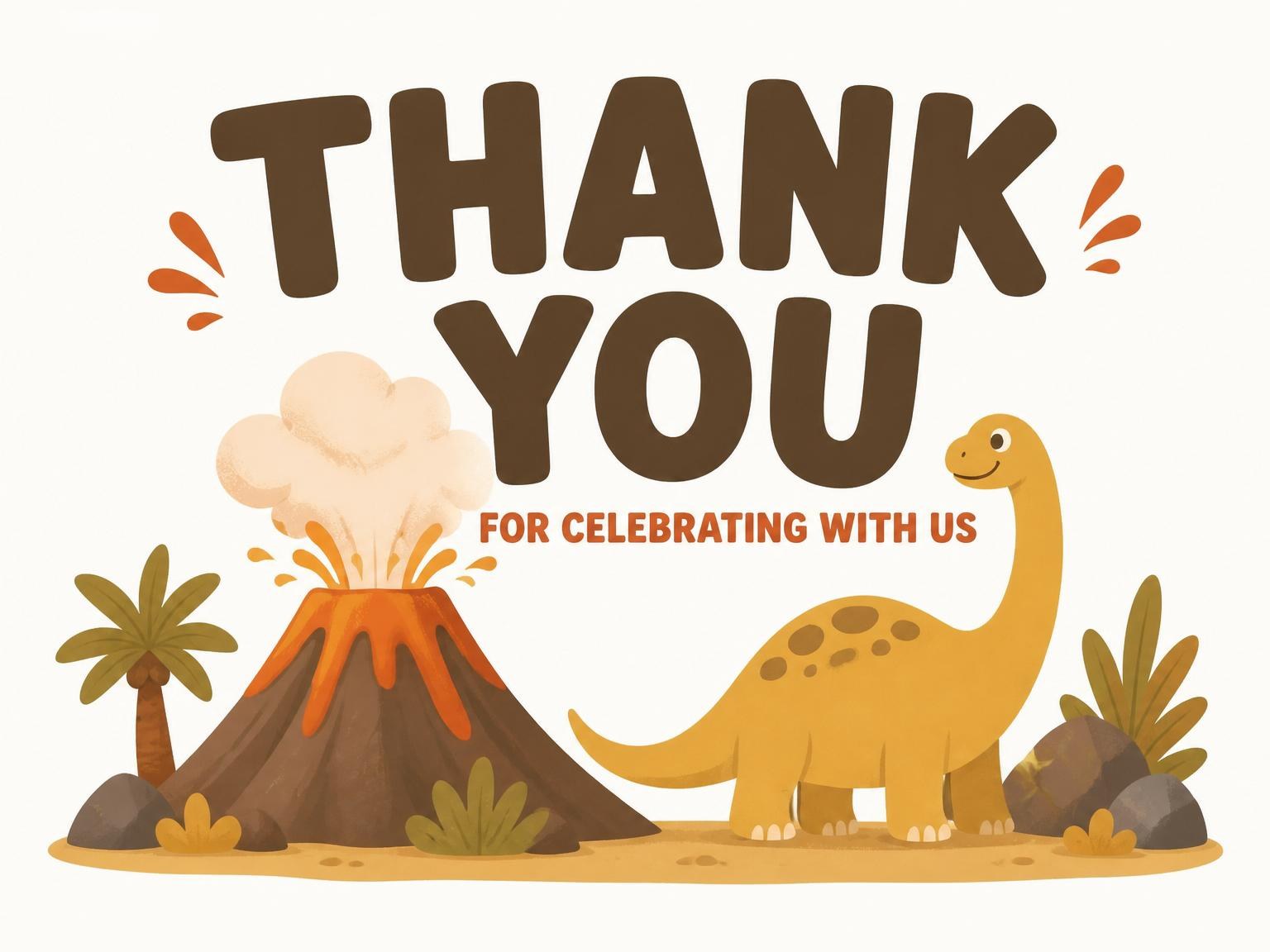 The matching thank-you card for the Earthy Dinosaur Volcano 4th Birthday Invitation invitation