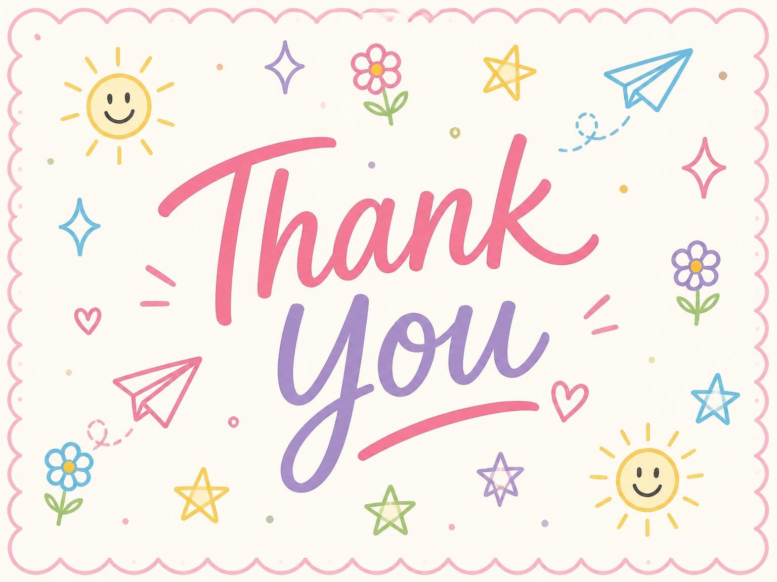 The matching thank-you card for the Whimsical Pink 5th Birthday Invitation invitation