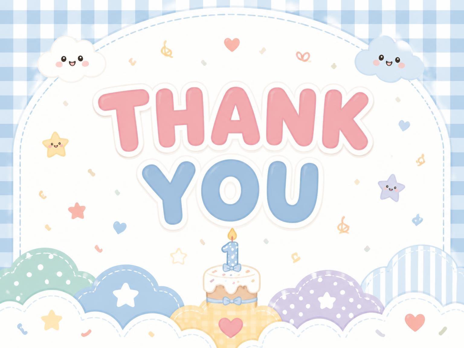 The matching thank-you card for the Celestial Kawaii Pastel 8th Birthday Invitation invitation