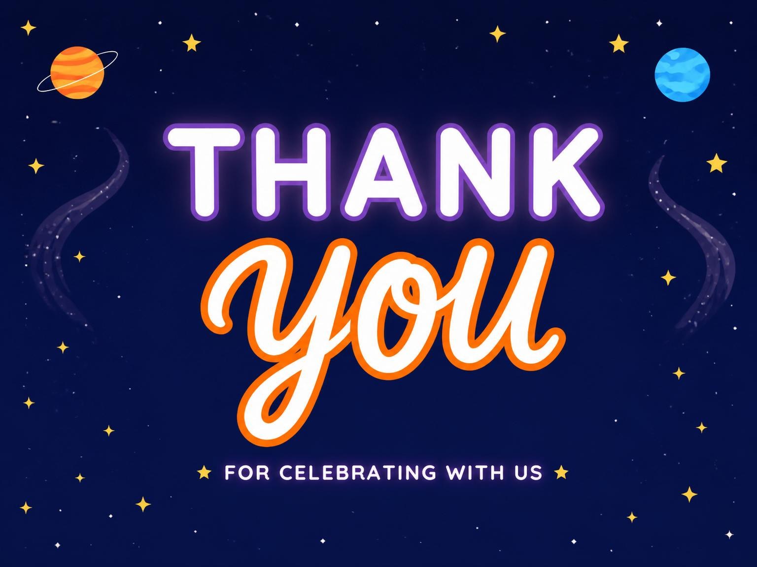 The matching thank-you card for the Cosmic Astronaut Galaxy 8th Birthday invitation