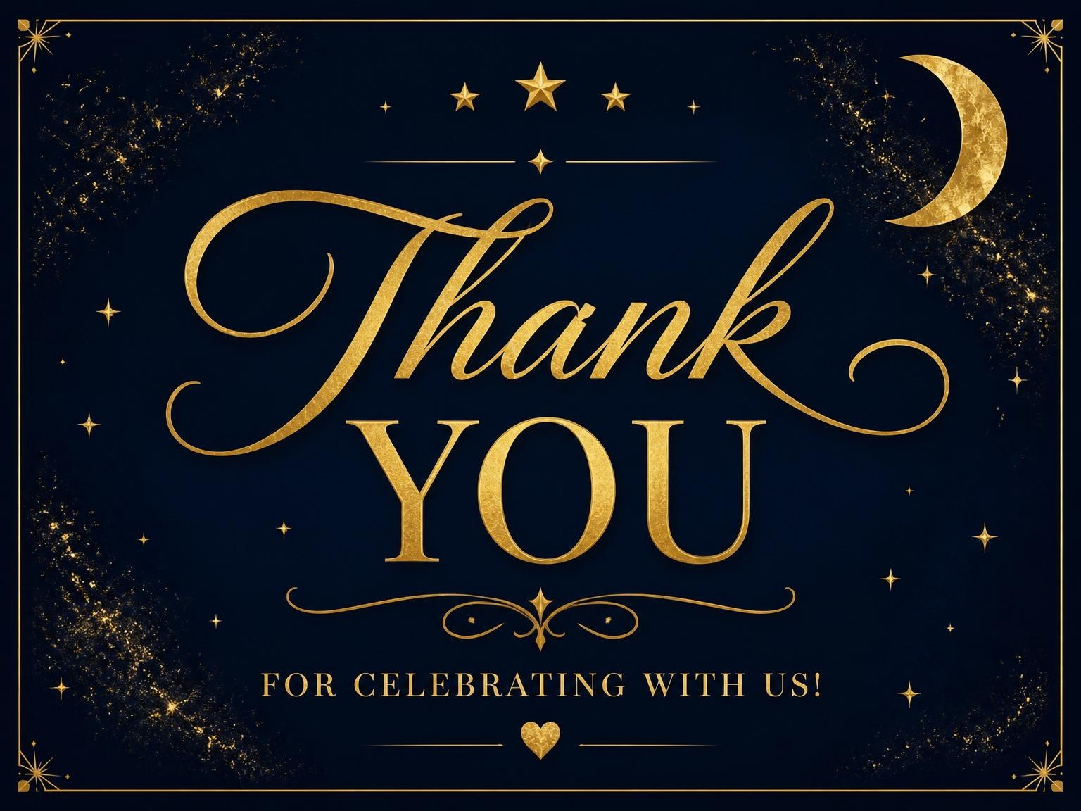 The matching thank-you card for the Midnight Navy Gold Star 30th Birthday invitation