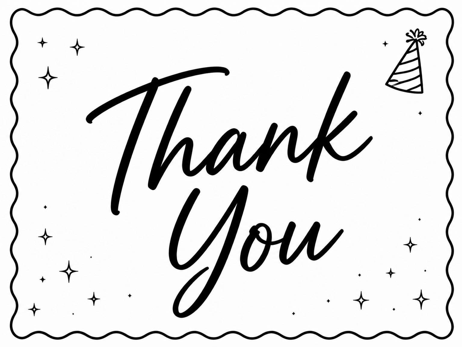 The matching thank-you card for the Black and White Scalloped 30th Birthday invitation
