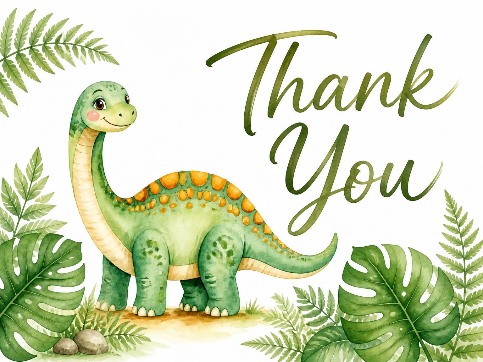 The matching thank-you card for the Watercolor Dinosaur Earth Tone Baby Shower invitation