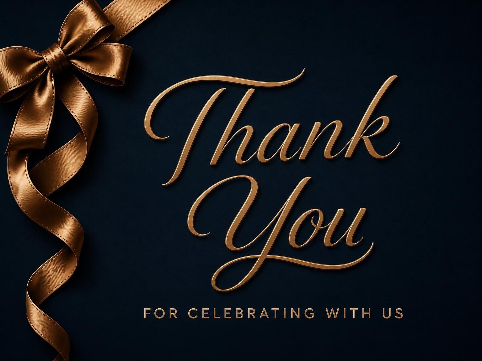 The matching thank-you card for the Navy Gold Ribbon 60th Birthday invitation
