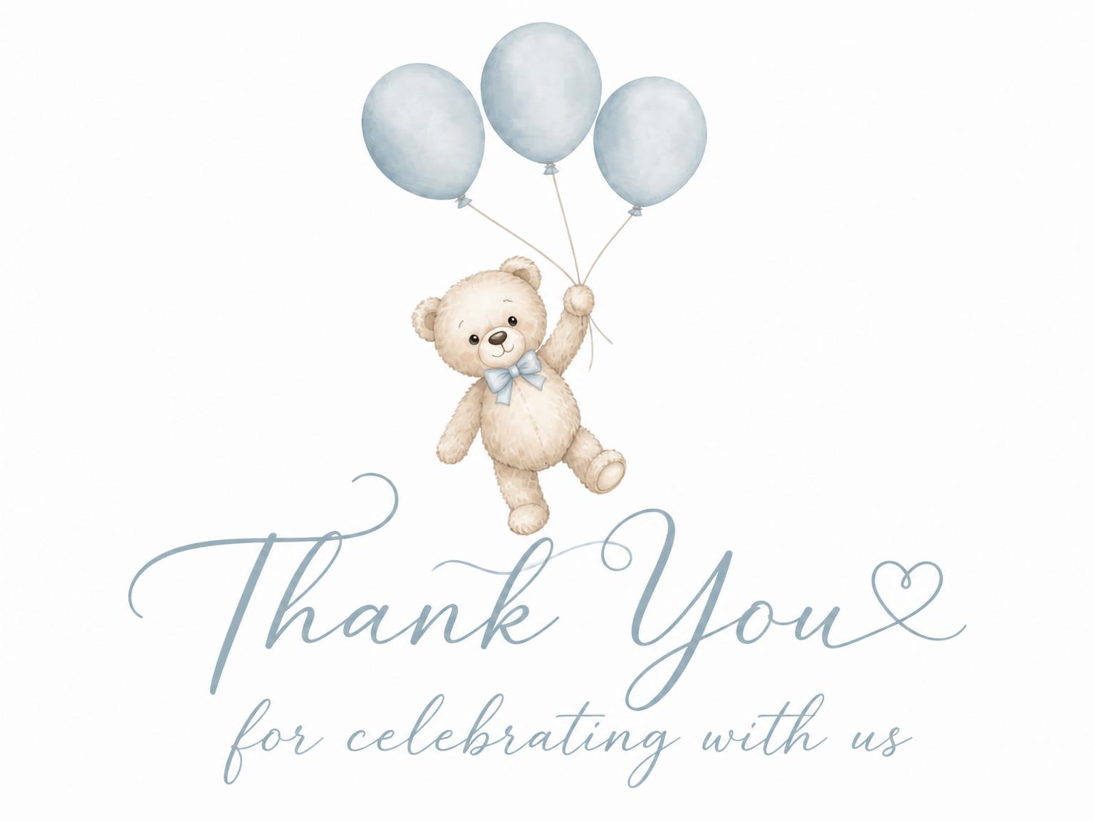 The matching thank-you card for the Sweet Teddy Bear First Birthday Invitation invitation