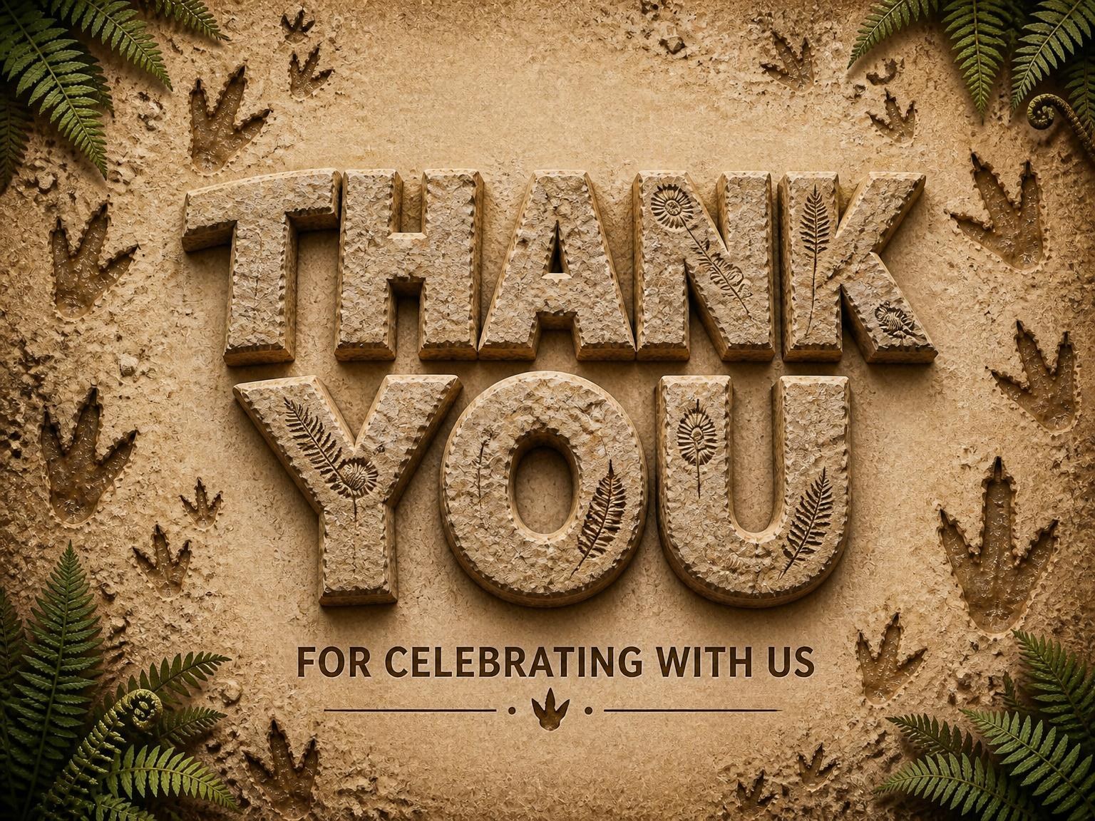 The matching thank-you card for the Stone Fossil Print 3rd Birthday invitation