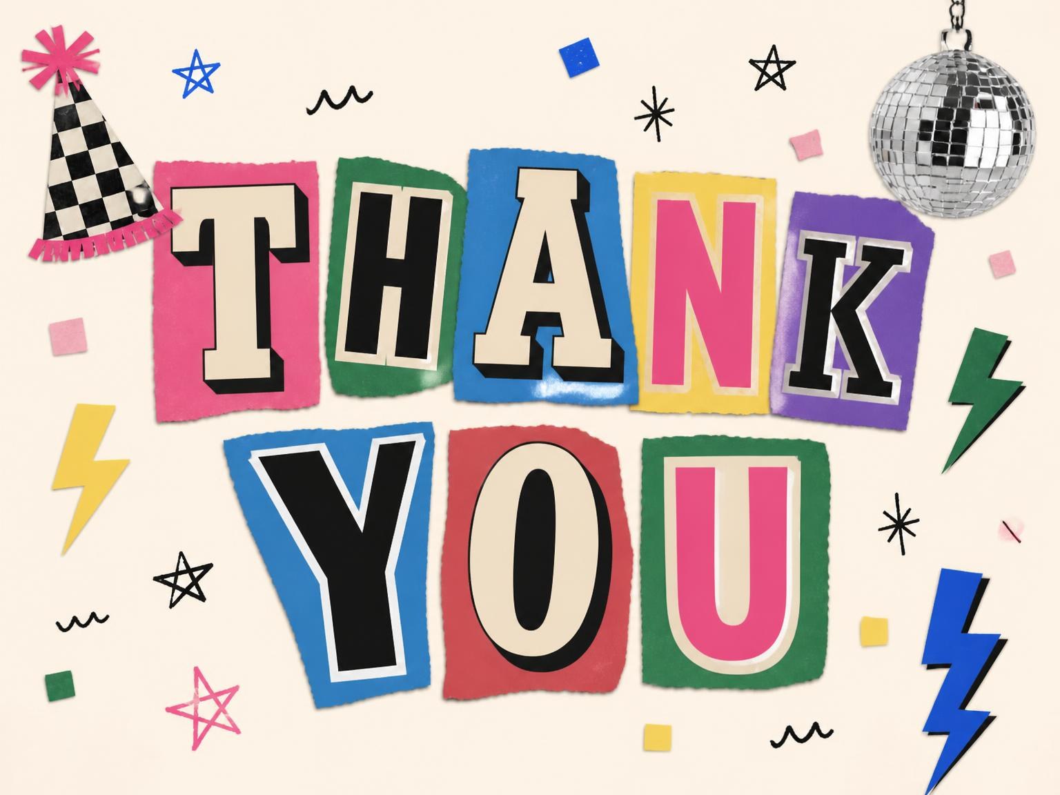 The matching thank-you card for the Retro Paper Collage 60th Birthday Invitation invitation