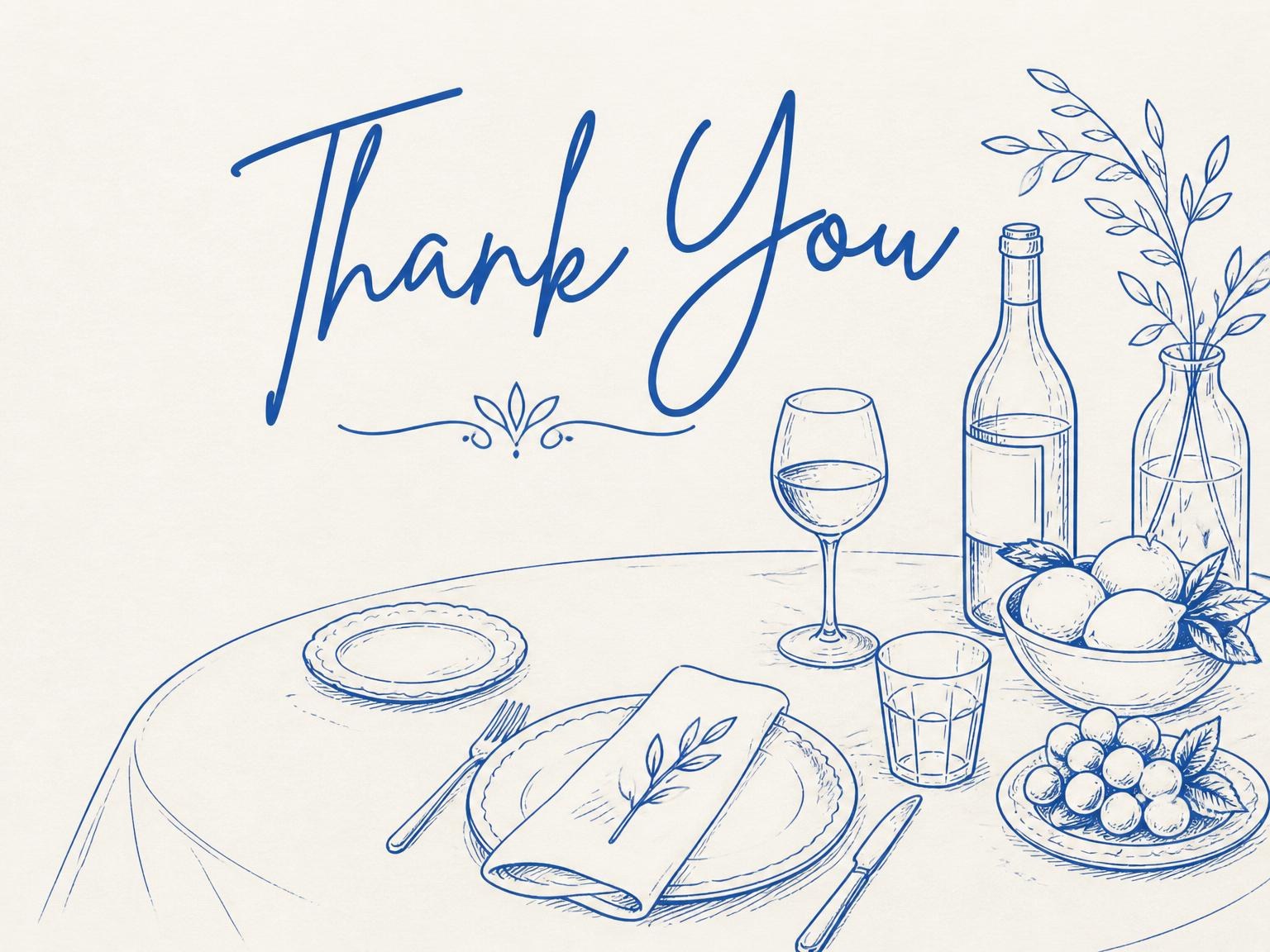 The matching thank-you card for the Navy Line-Art Birthday Dinner Invitation invitation