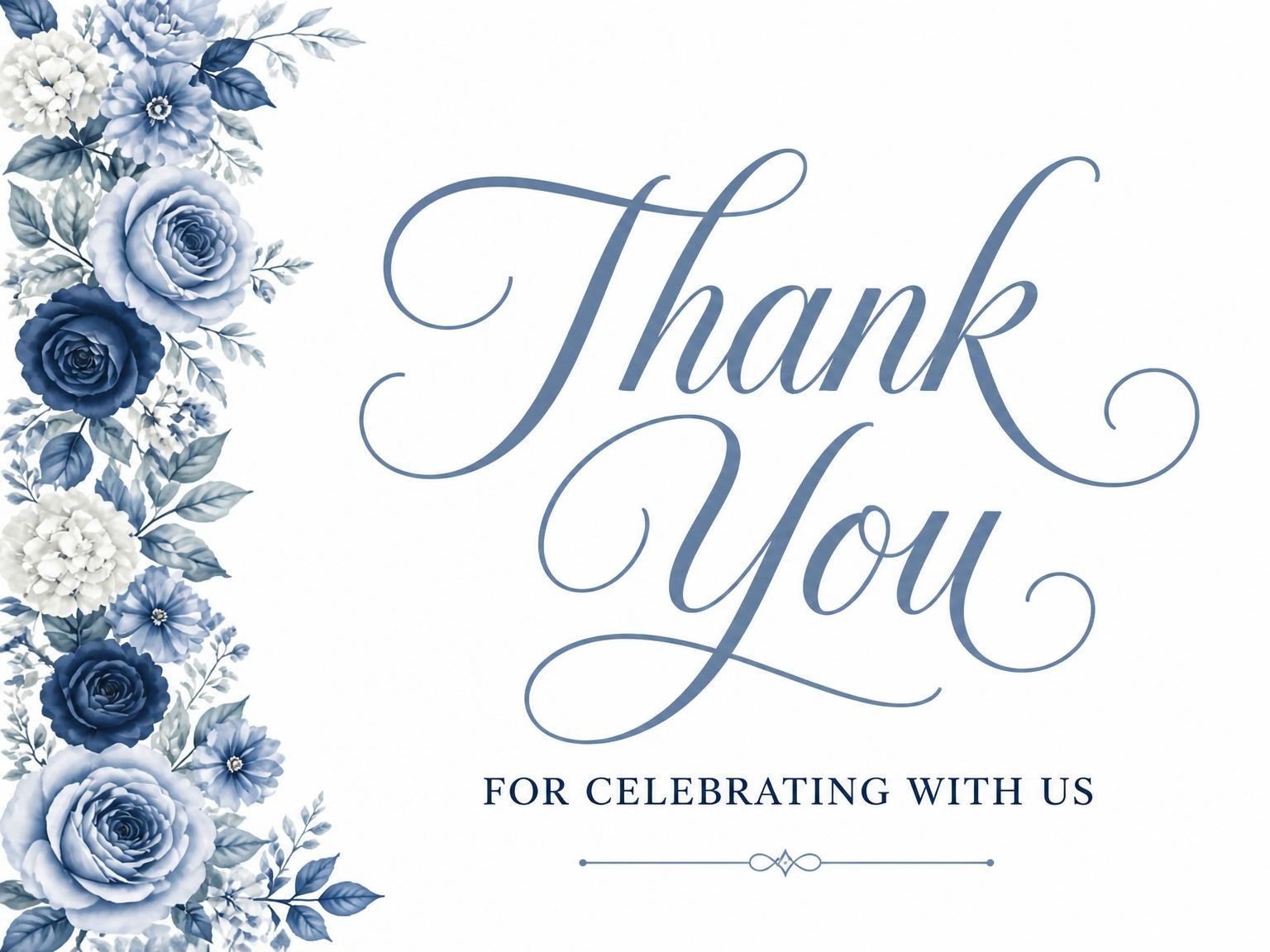 The matching thank-you card for the Navy Dusty Blue Floral Bridal Shower invitation