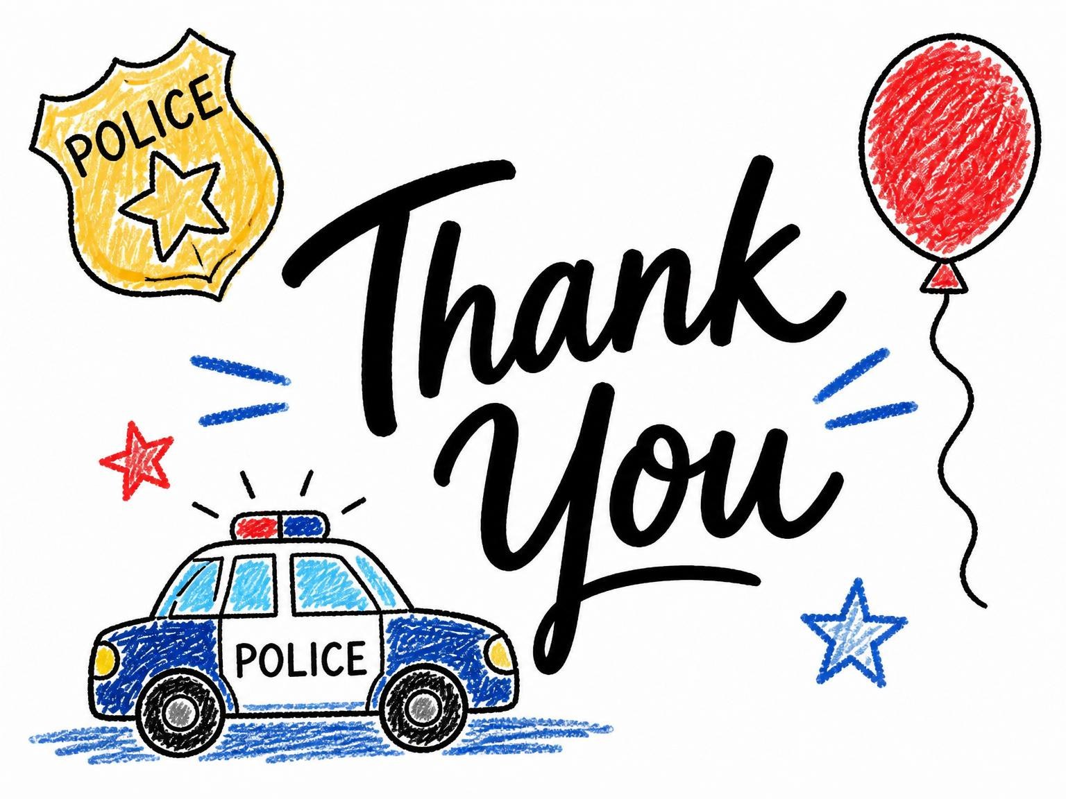 The matching thank-you card for the Crayon Police Badge 2nd Birthday invitation