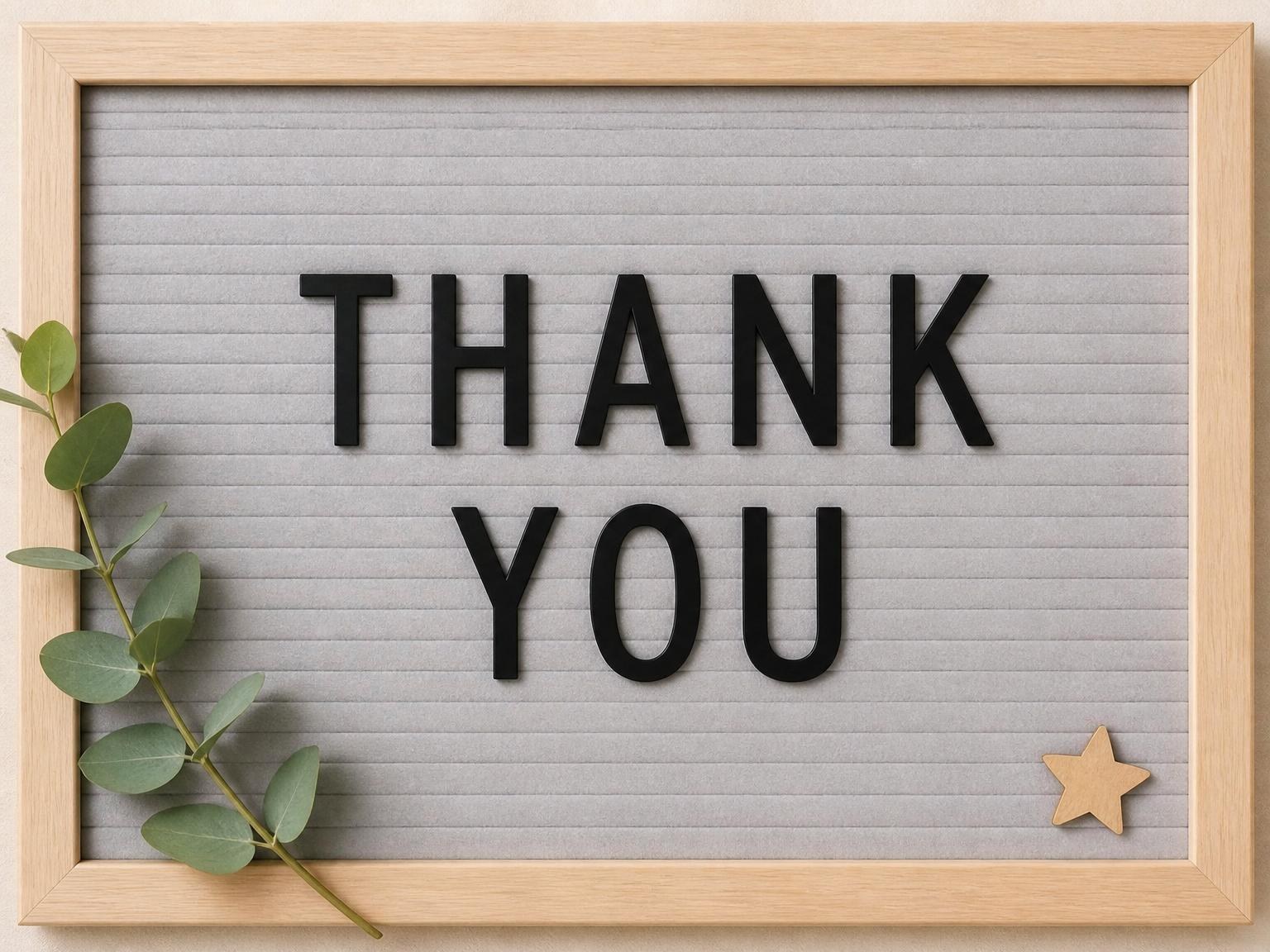 The matching thank-you card for the Grey Felt Board Baby Shower invitation