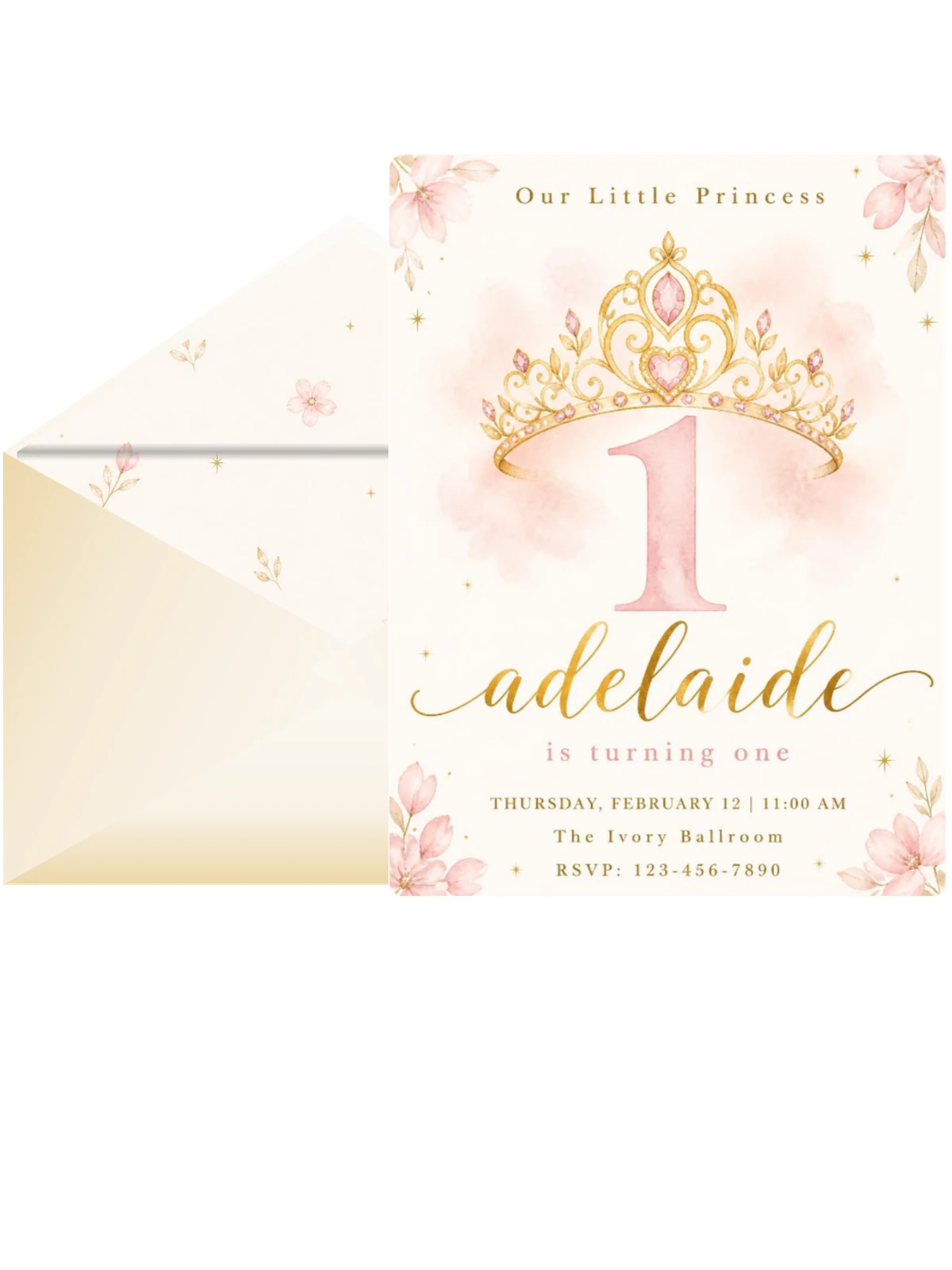 Pink Watercolor Tiara First Birthday