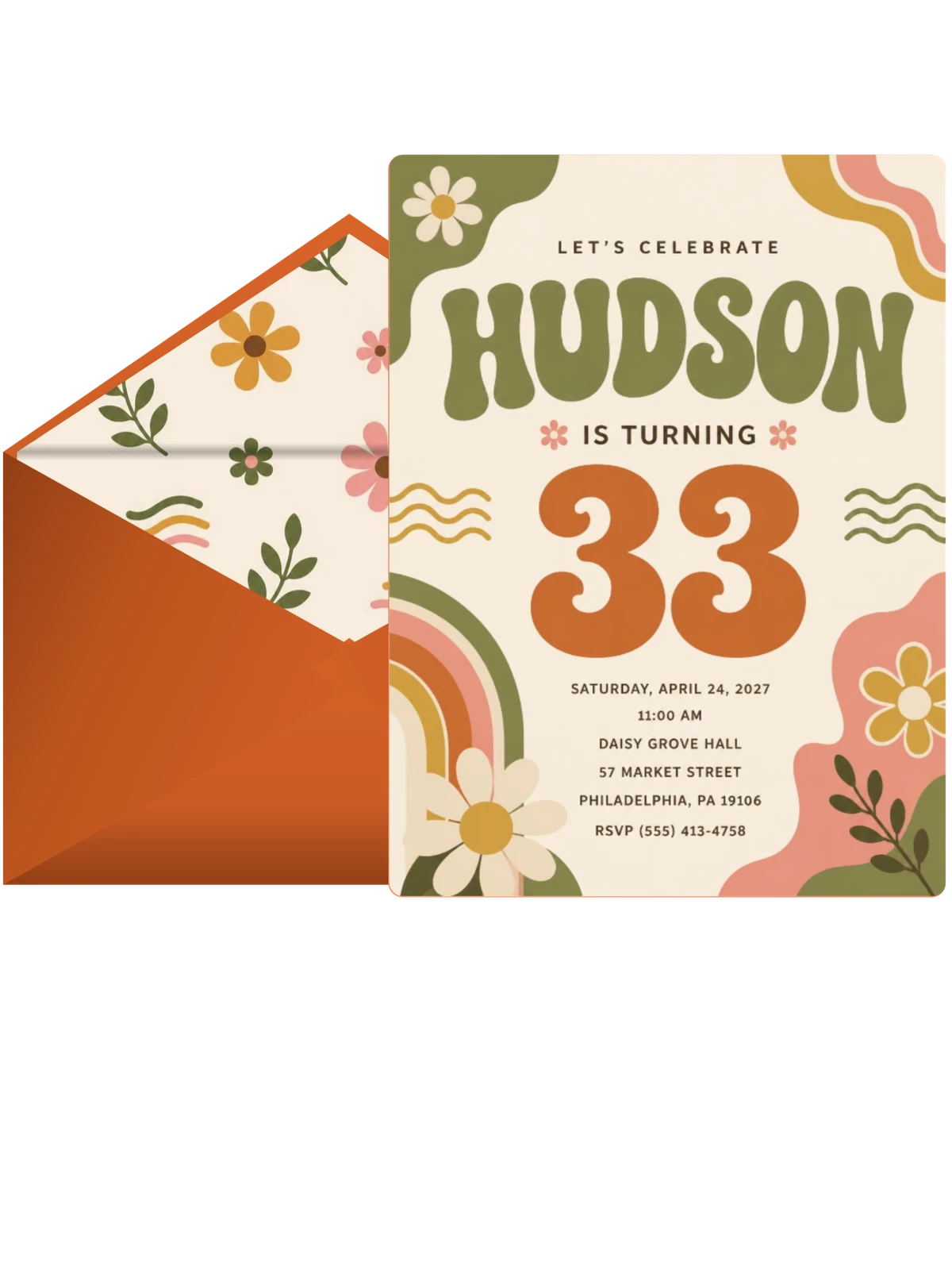 Groovy Retro 33rd Birthday Invitation