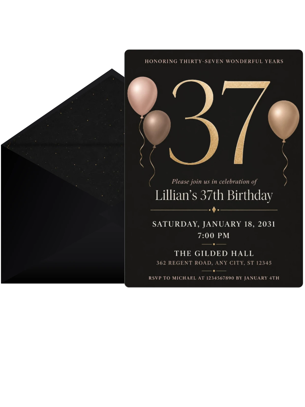 Charcoal and Blush 37th Birthday Invitation