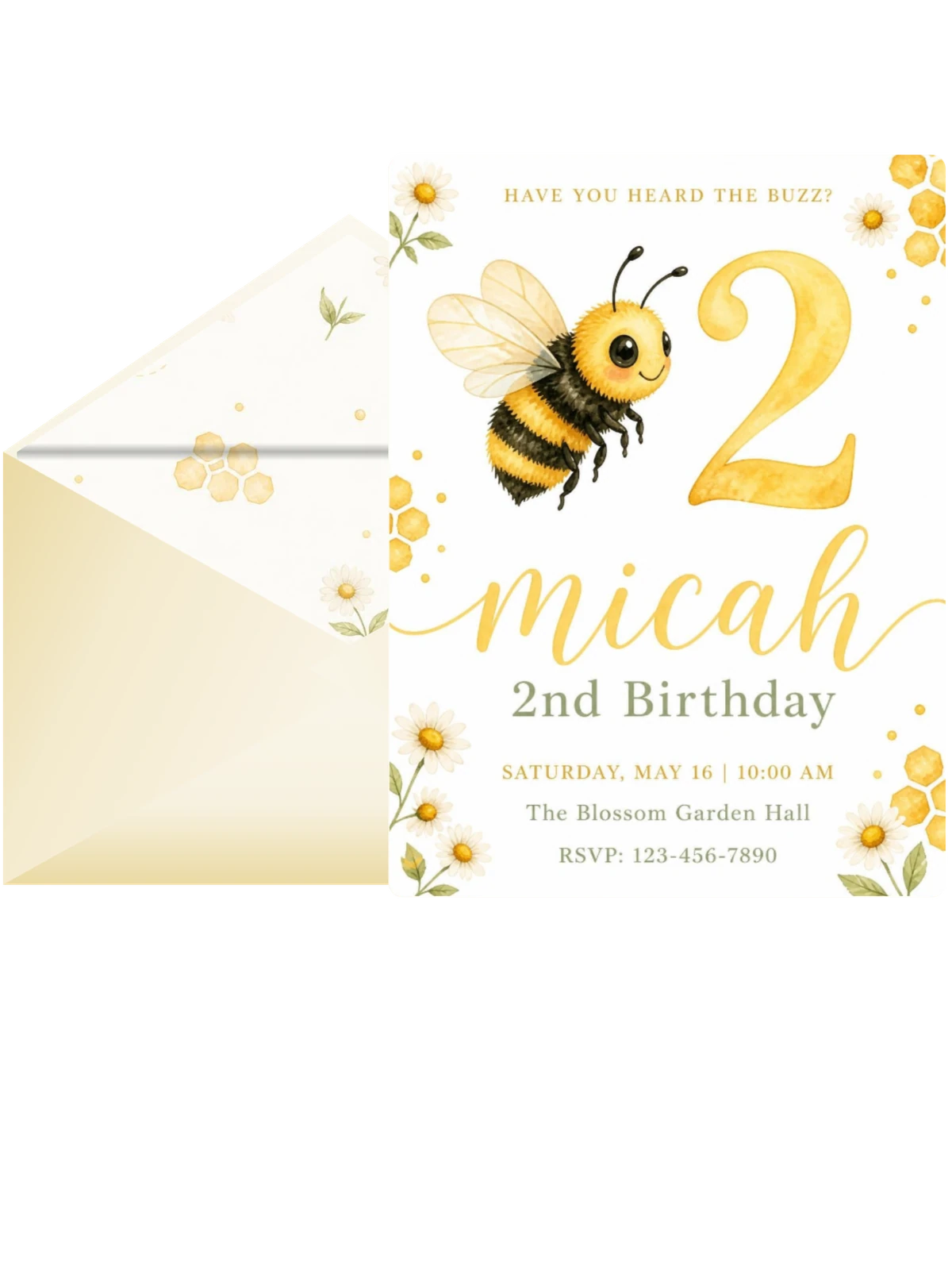 Watercolor Honeybee 2nd Birthday Invitation