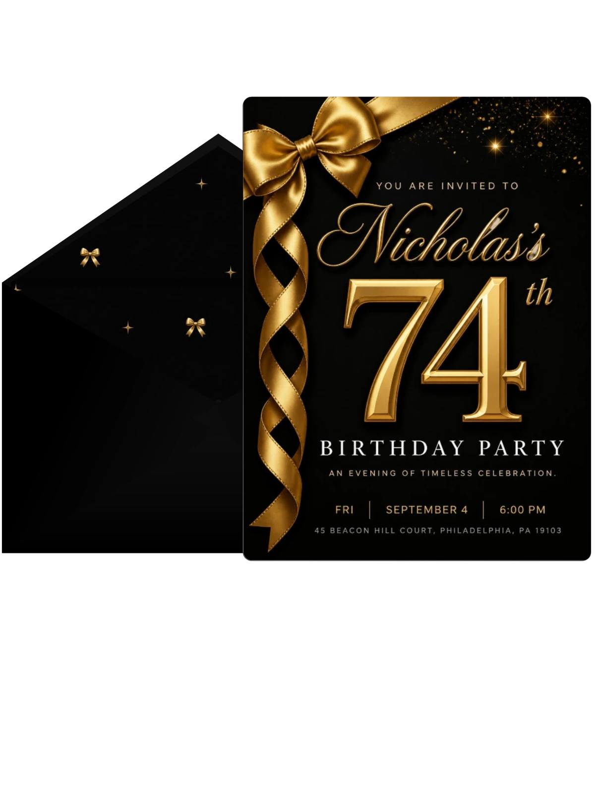 Black and Gold Ribbon 74th Birthday