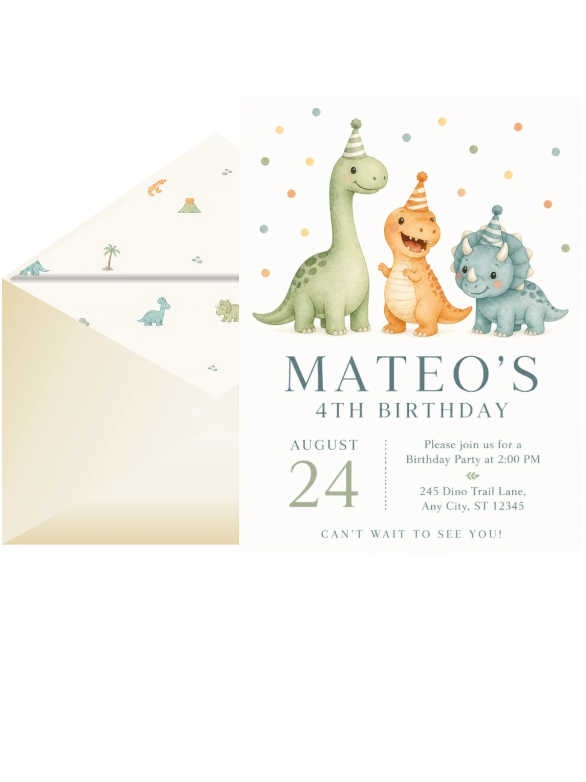 Watercolor Dino Party Invitation
