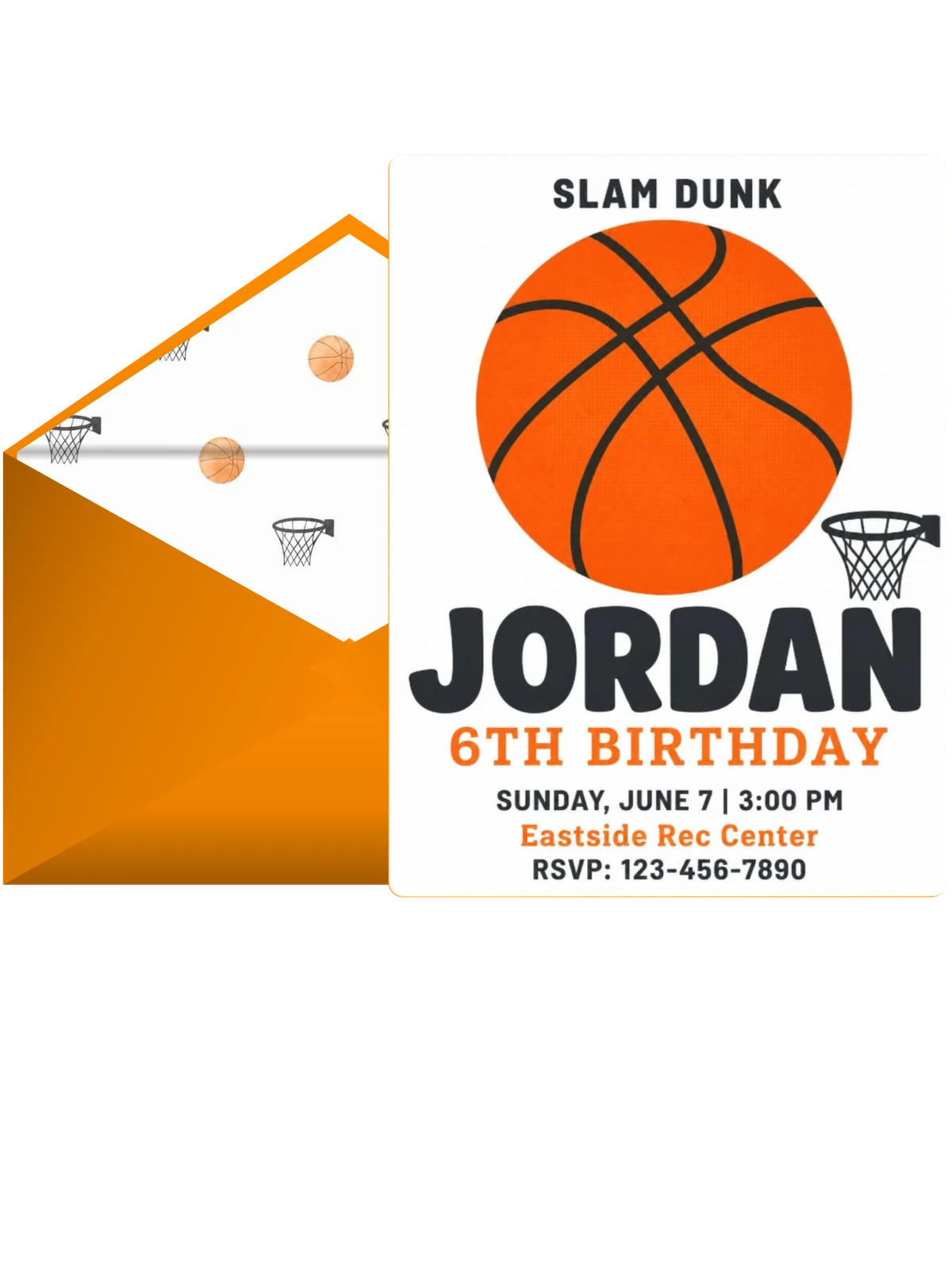 Orange Basketball Court 6th Birthday Invitation