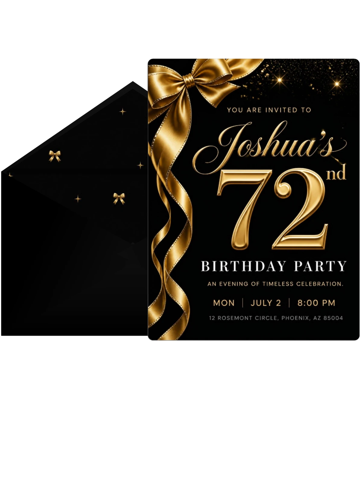Black and Gold Ribbon 72nd Birthday