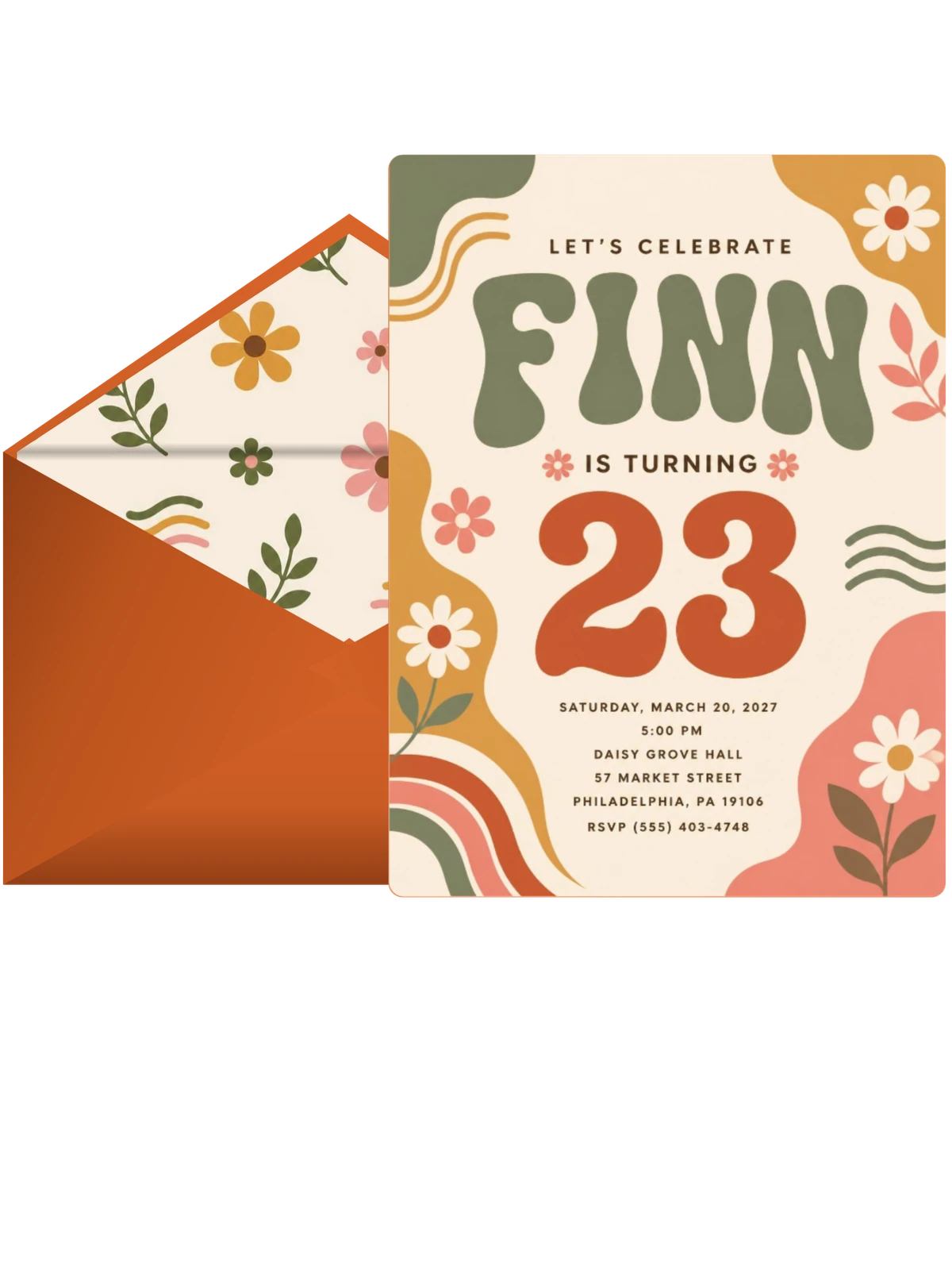 Groovy Retro 23rd Birthday Invitation