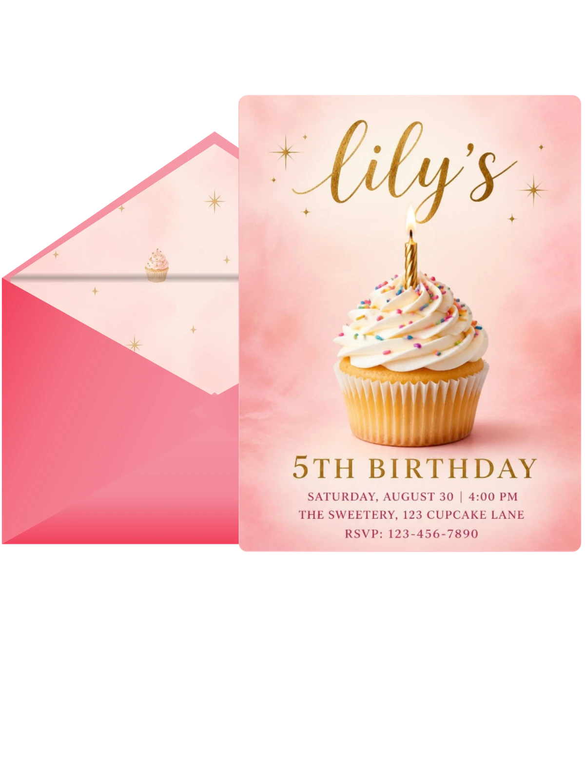 Pink Watercolor Cupcake 5th Birthday