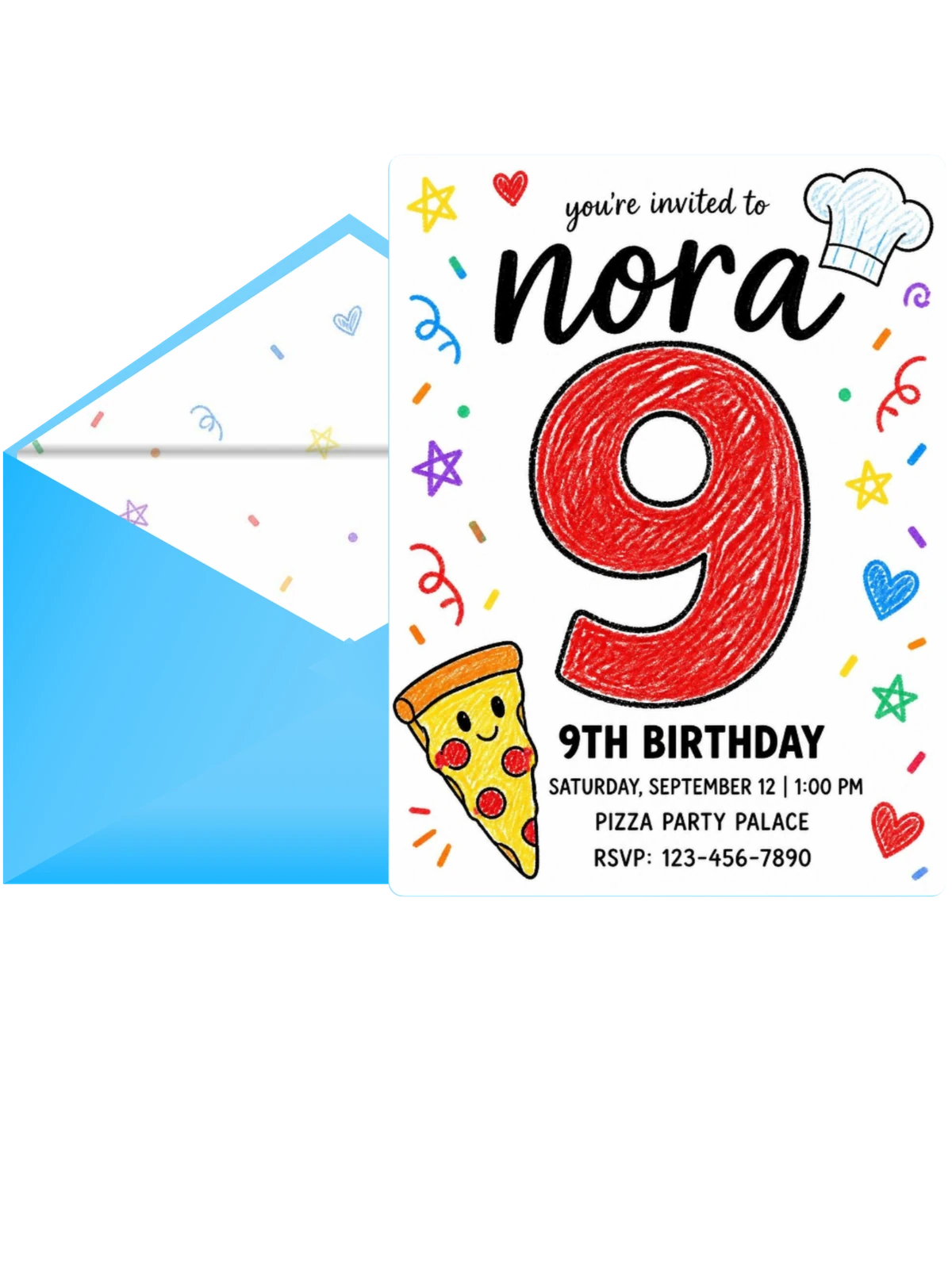 Crayon Illustrated Pizza 9th Birthday
