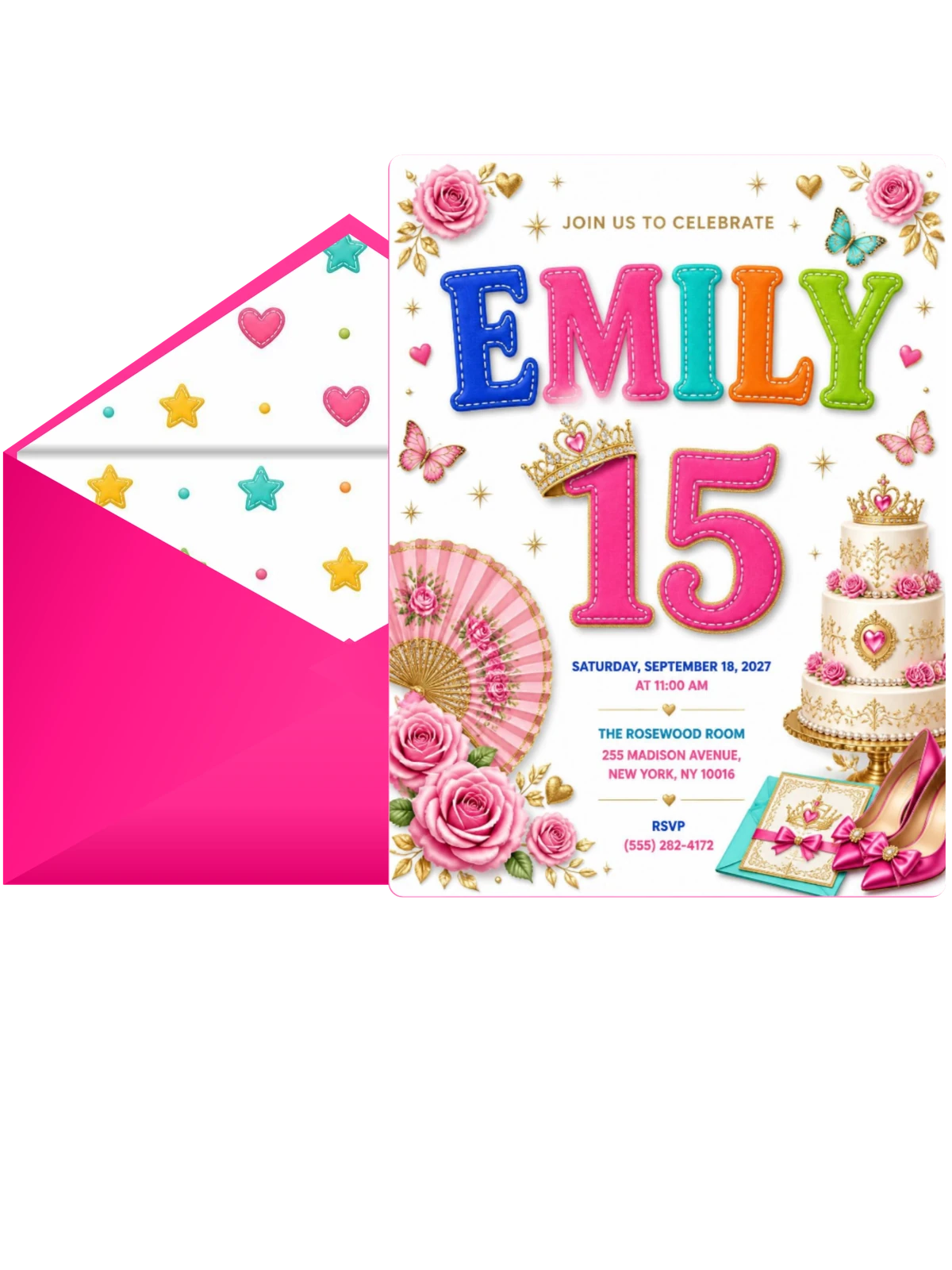 Pink Fan Quinceañera Invitation