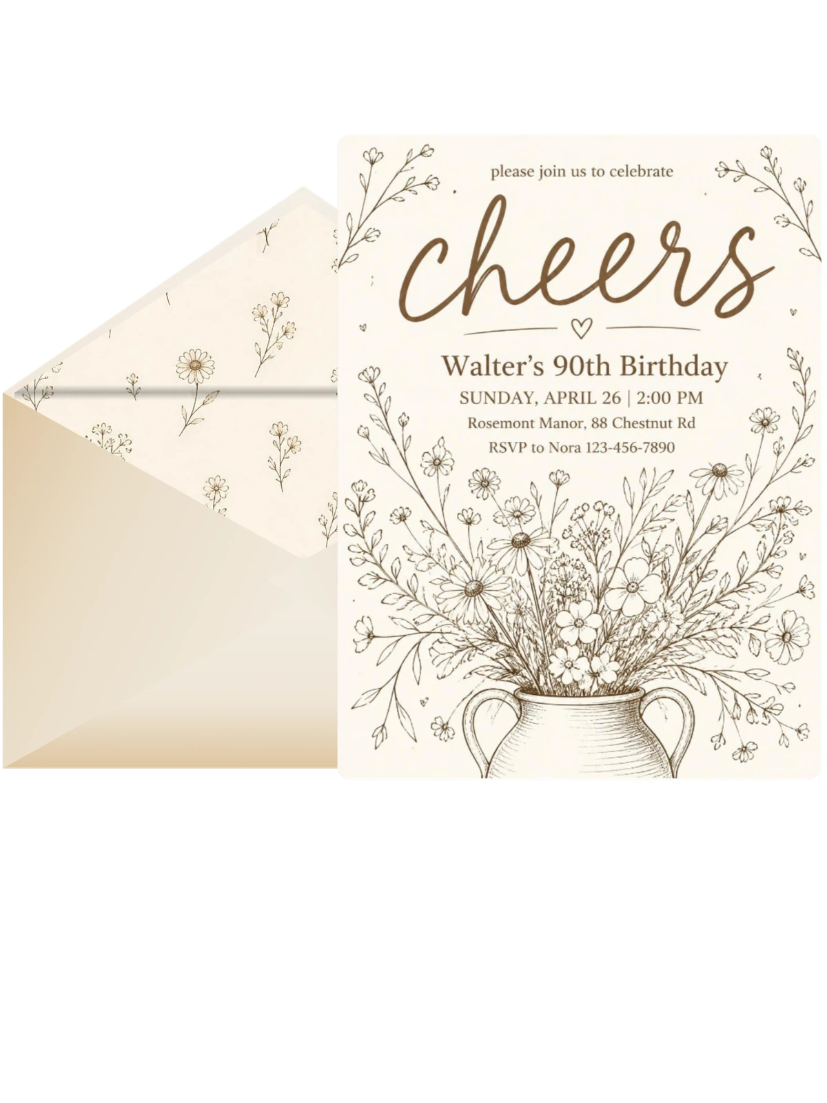 Cream Ink Wildflower 90th Birthday