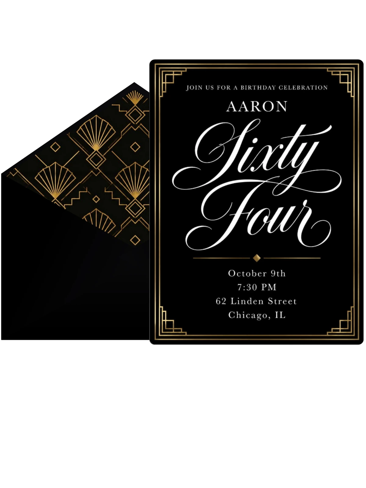 Art Deco 64th Birthday Invitation