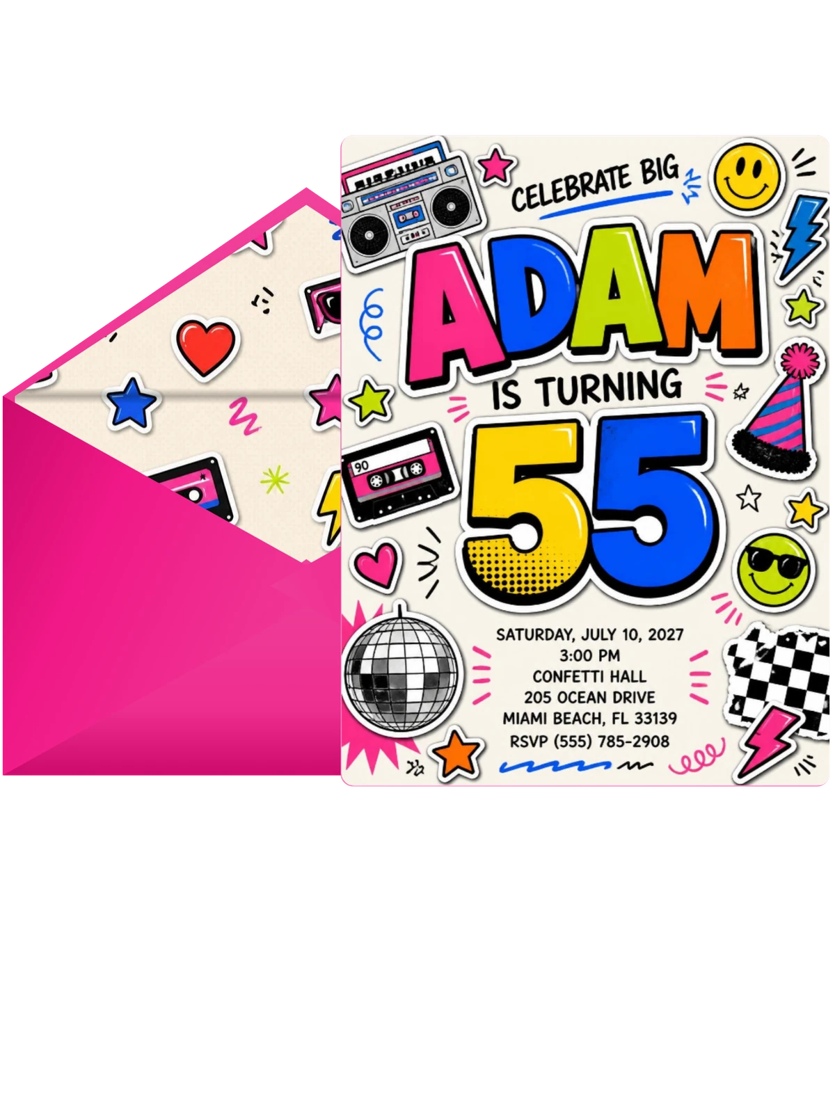 Sticker Pop 55th Birthday Invitation