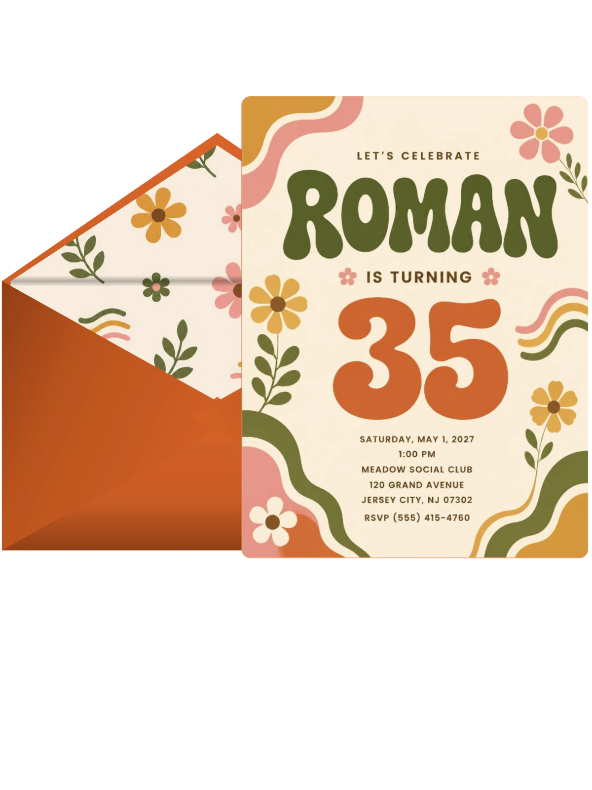 Groovy Retro 35th Birthday Invitation