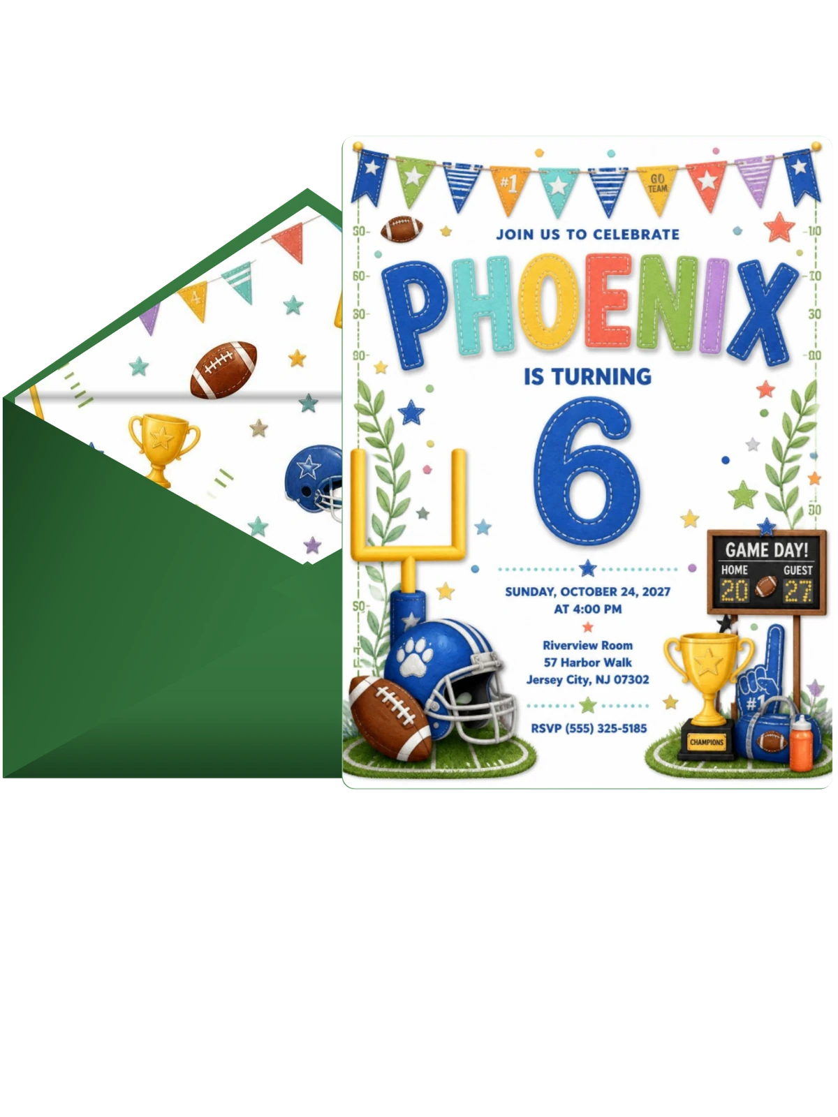 Stitched Football 6th Birthday Invitation