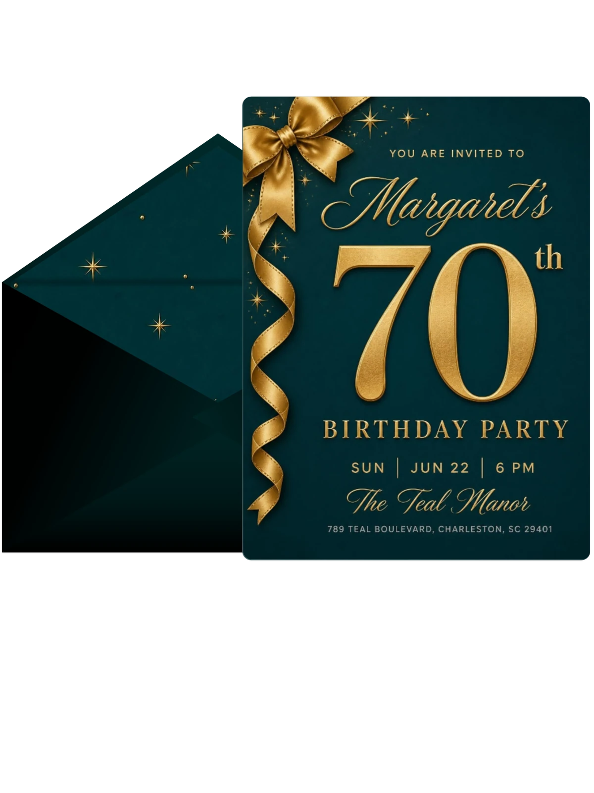 Teal and Gold Ribbon 70th Birthday