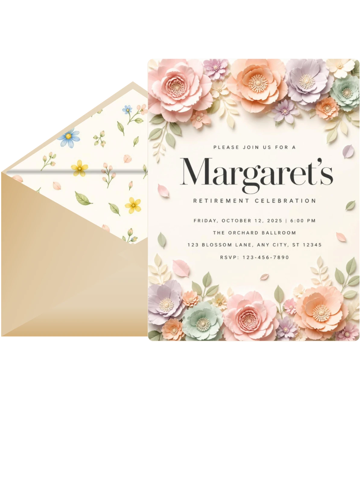 Petals Leaves Retirement Celebration Invitation