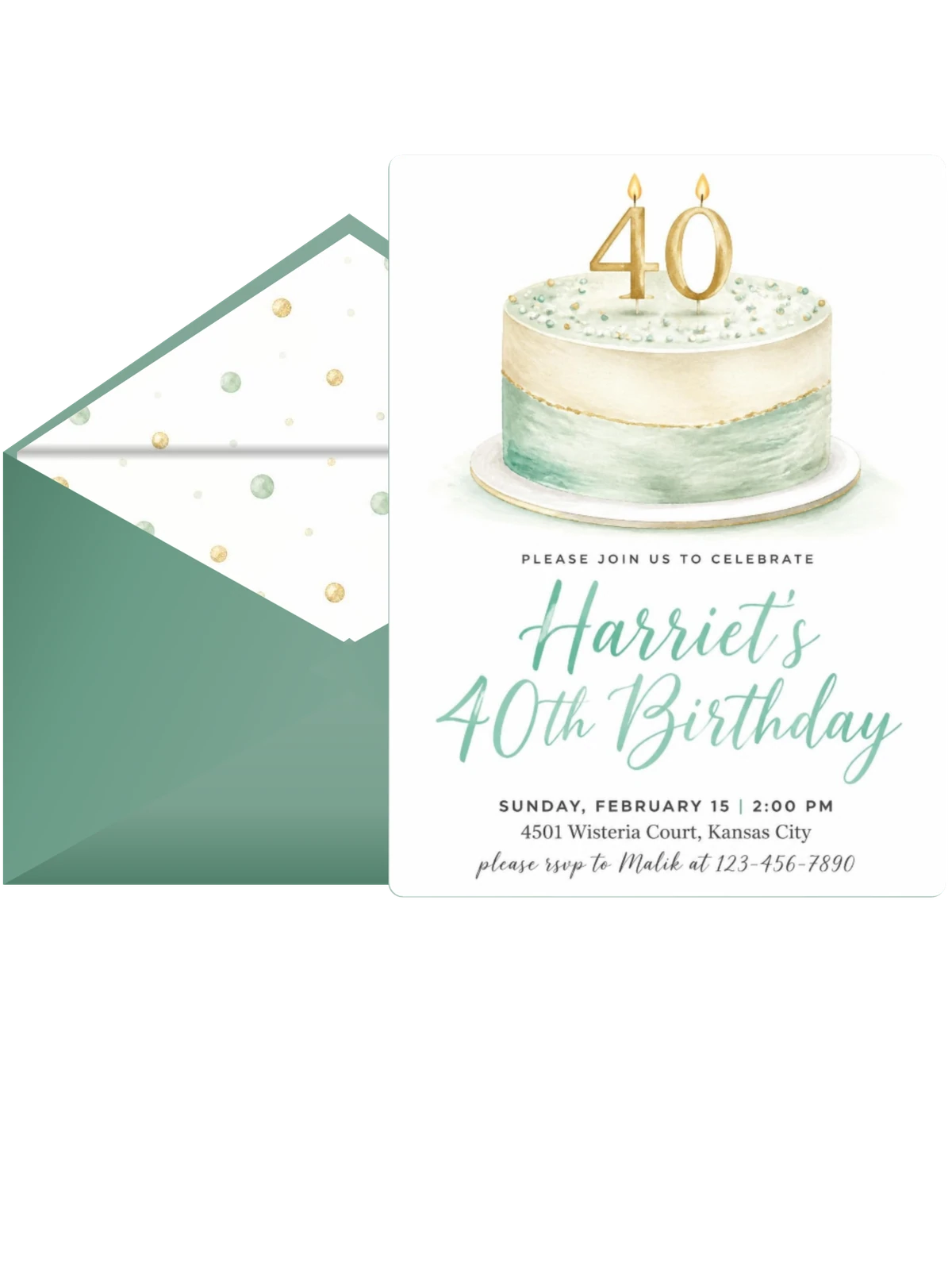 Sage Green Watercolor Cake 40th Birthday