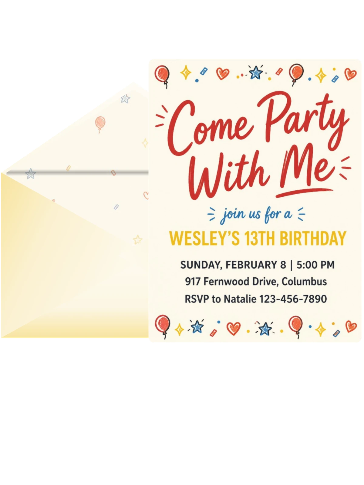Doodle Motif Cream 13th Birthday Invitation