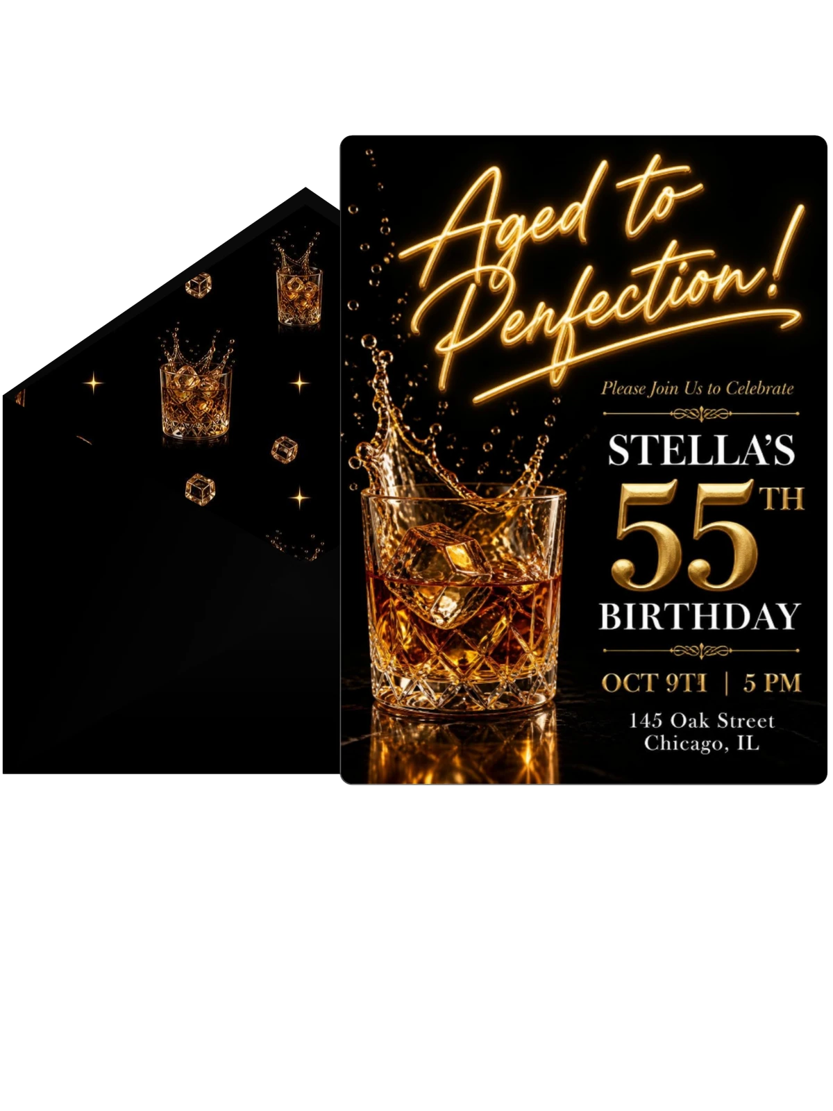 Whiskey Glass 55th Birthday Invitation