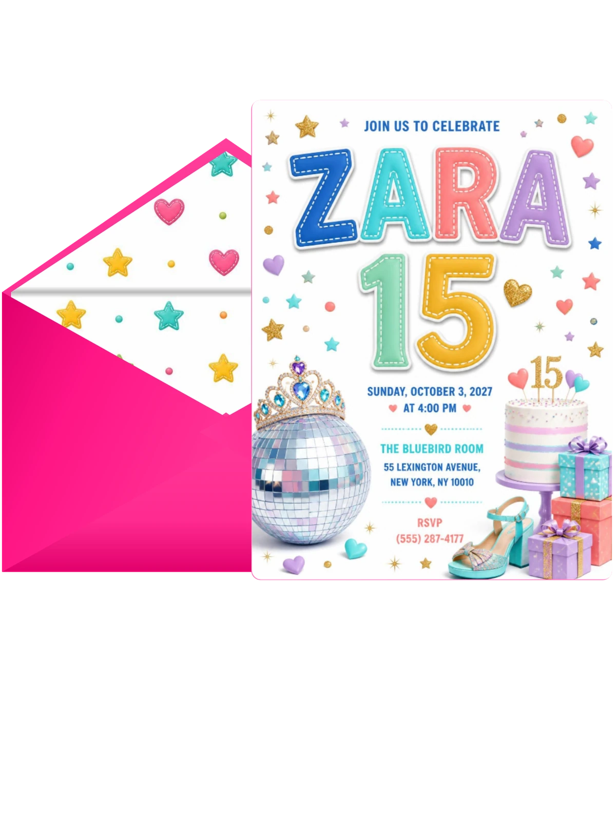 Disco Ball 15th Birthday Party Invitation