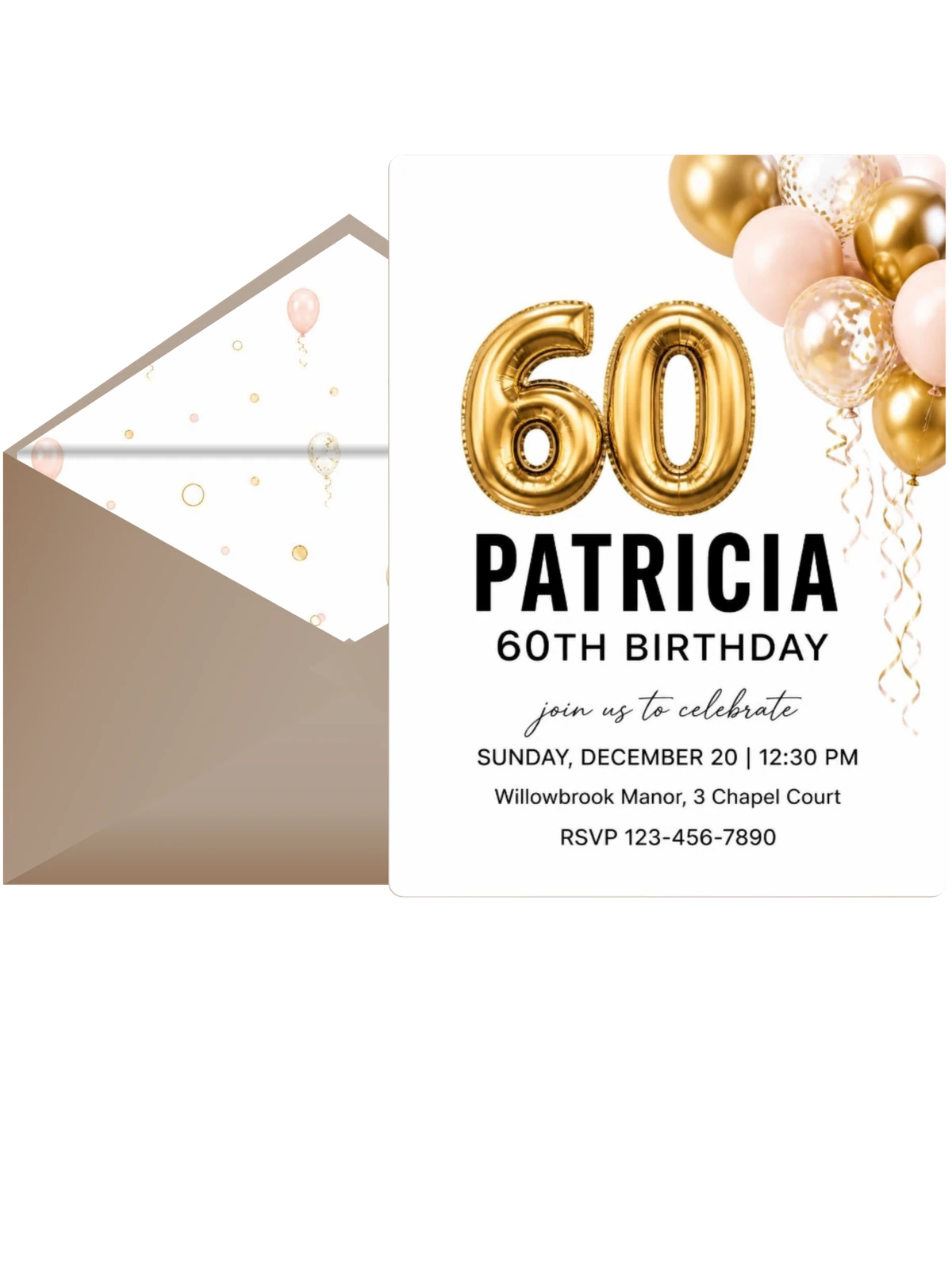 Gold Balloon 60th Birthday Invite